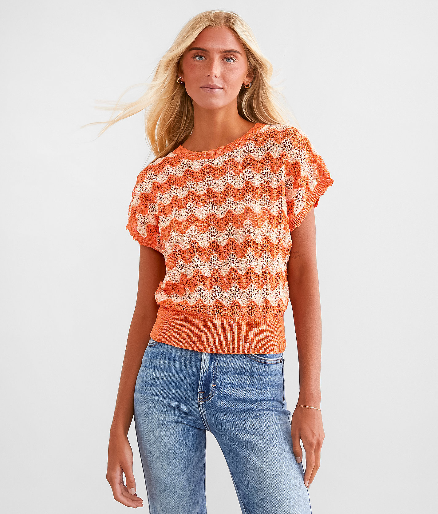 Daytrip Chevron Striped Sweater - Women's Sweaters in Canteloupe