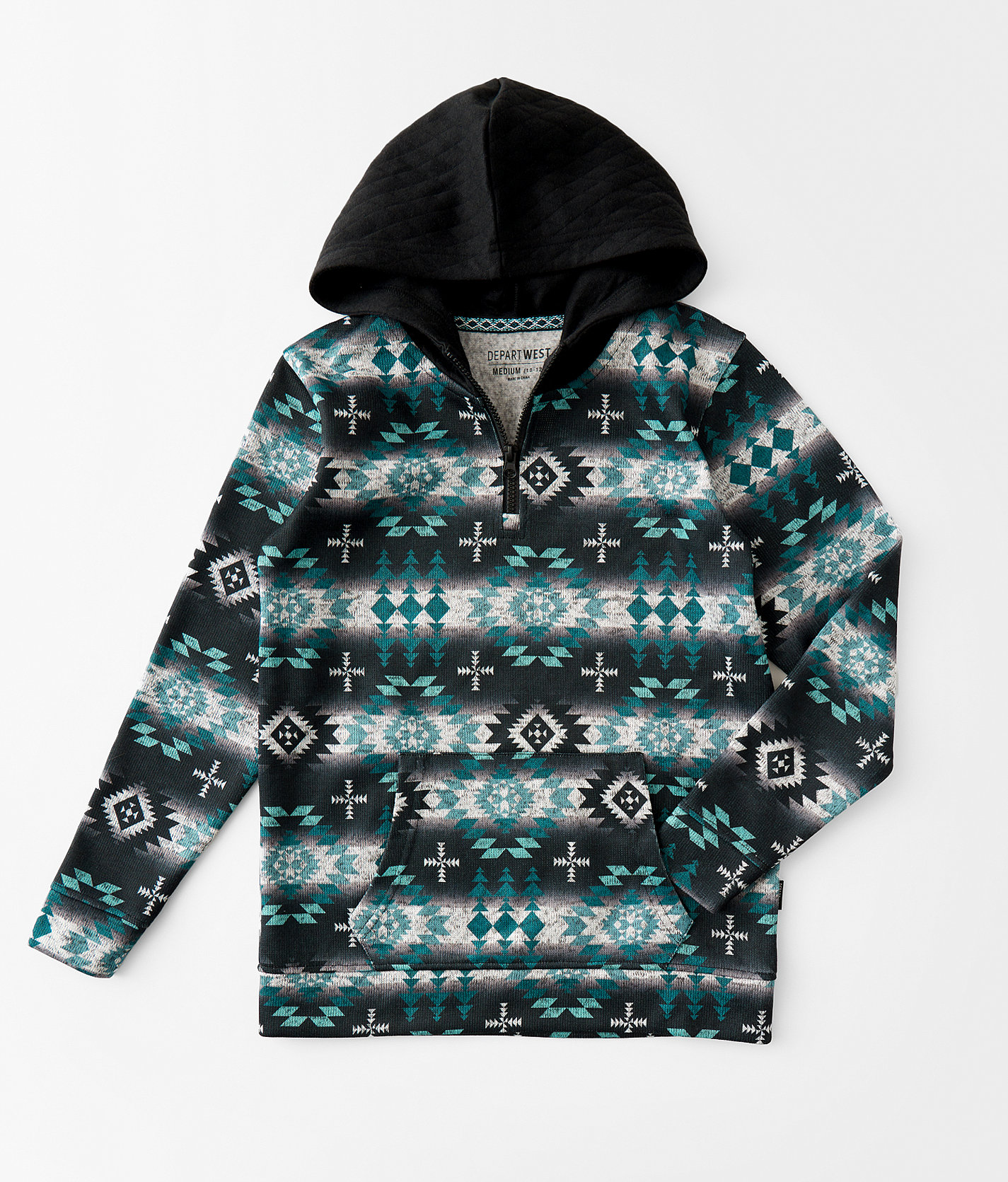 Boys - Departwest Southwestern Quarter Zip Hooded Sweatshirt - Boy's Sweatshirts in Jet Black