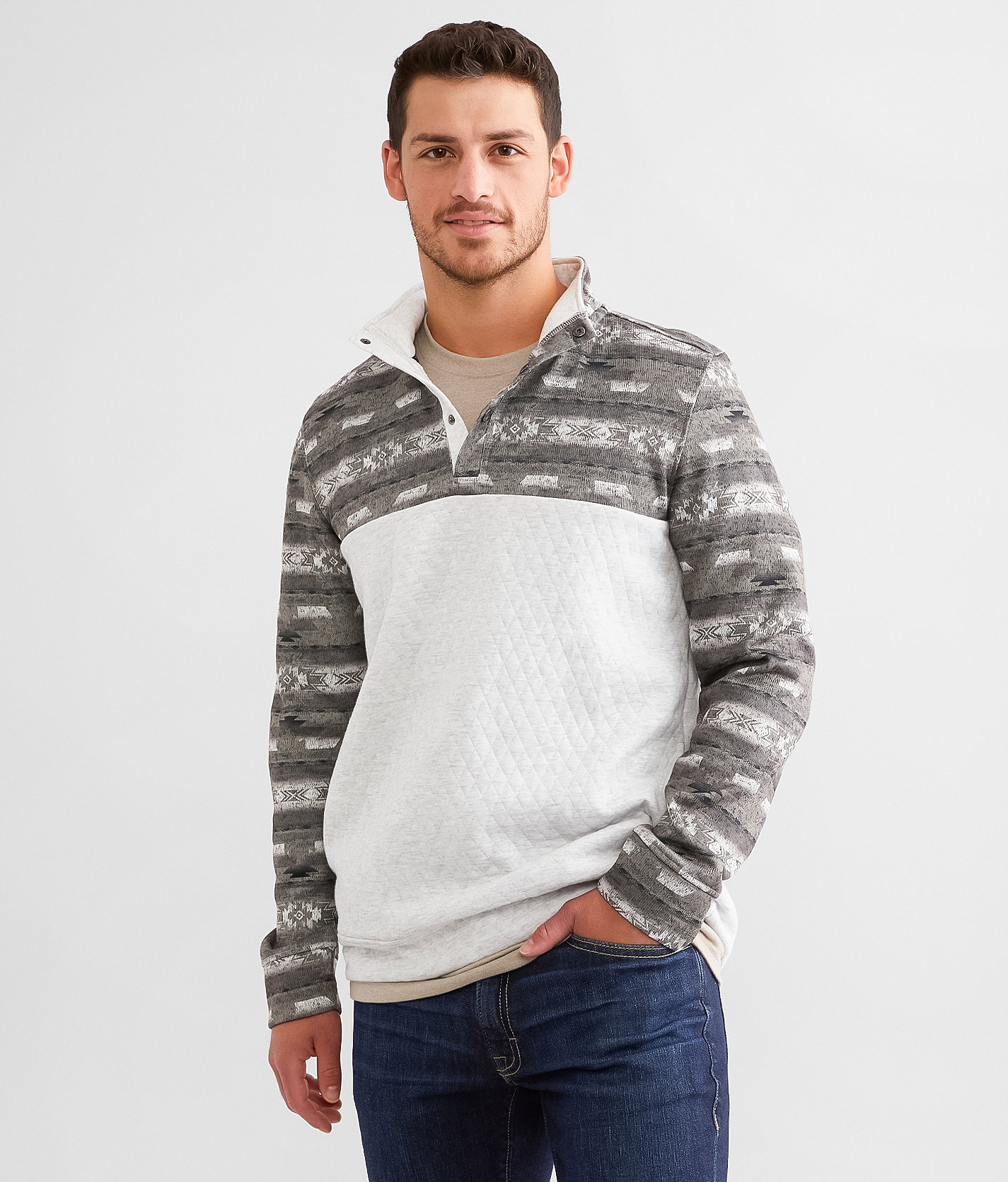 Departwest Western Quilted Quarter Snap Pullover - Men's Sweatshirts in Vetiver