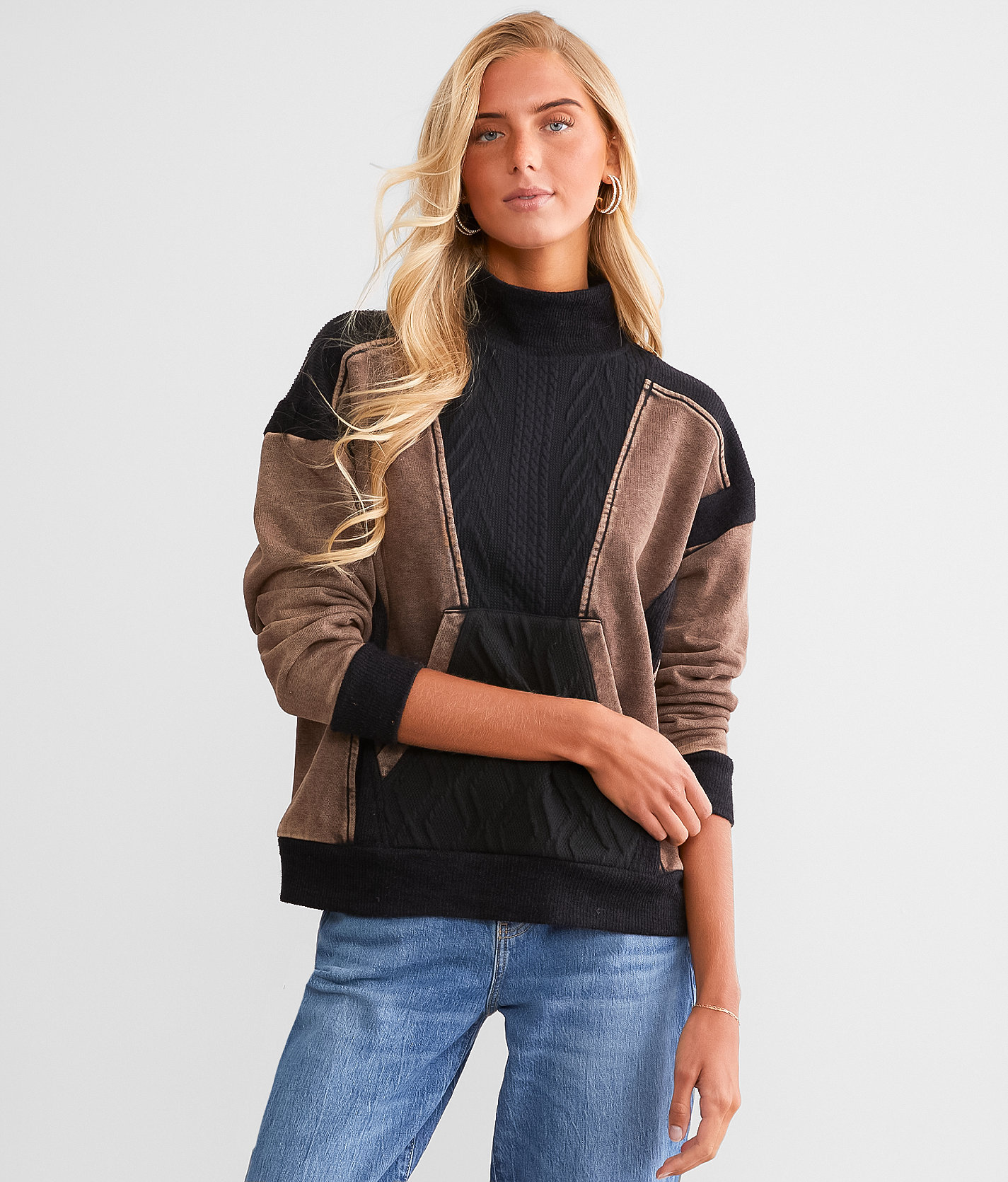 BKE Pieced Sweater Knit Pullover - Women's Sweatshirts in Black