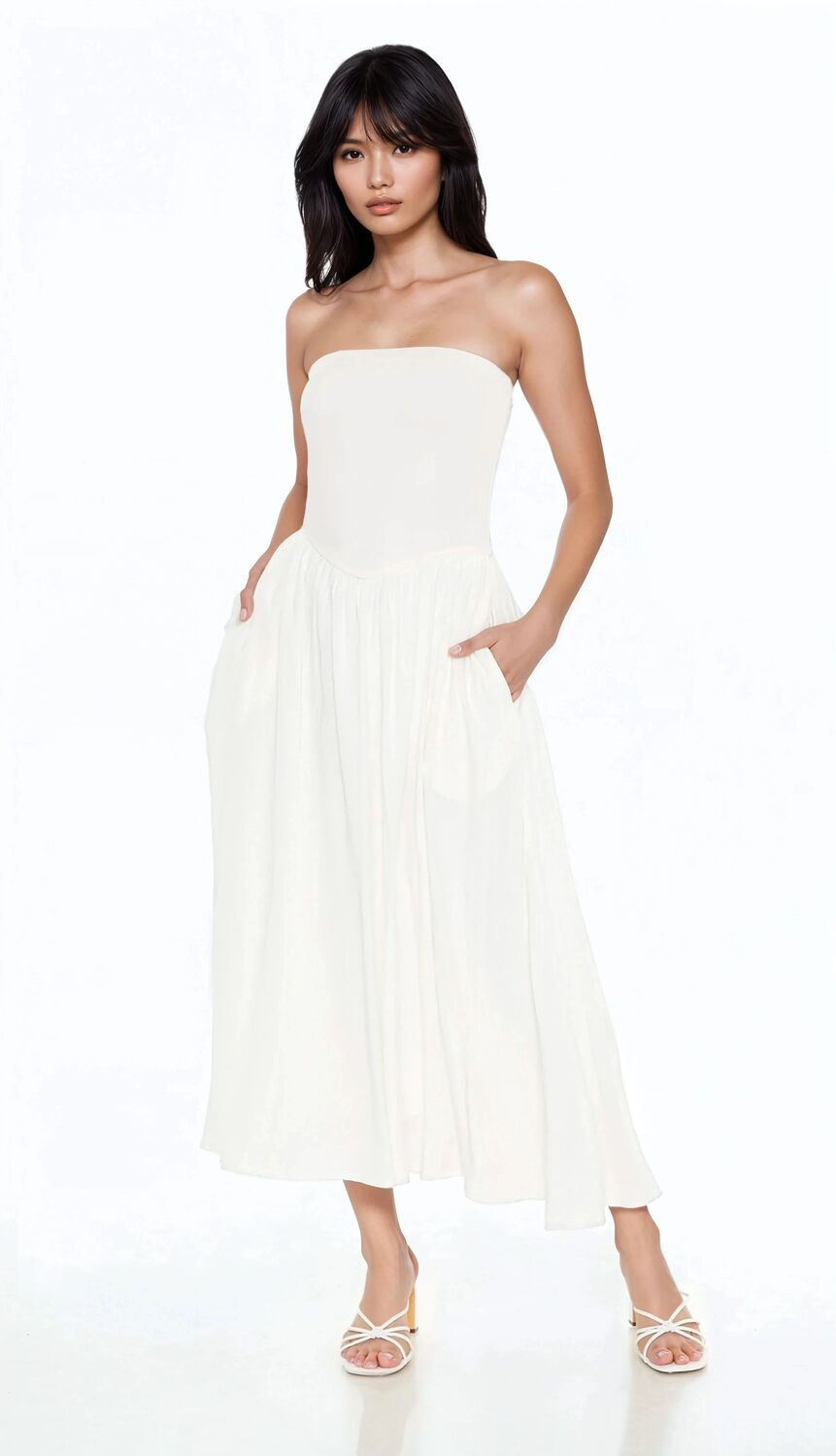 Strapless Fit & Flare Midi Dress