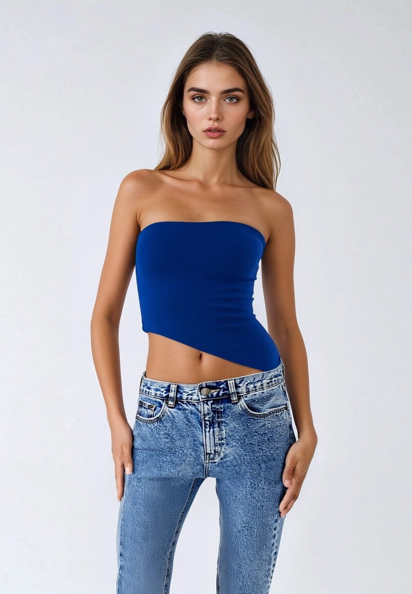 Asymmetrical-Hem Cropped Tube Top
