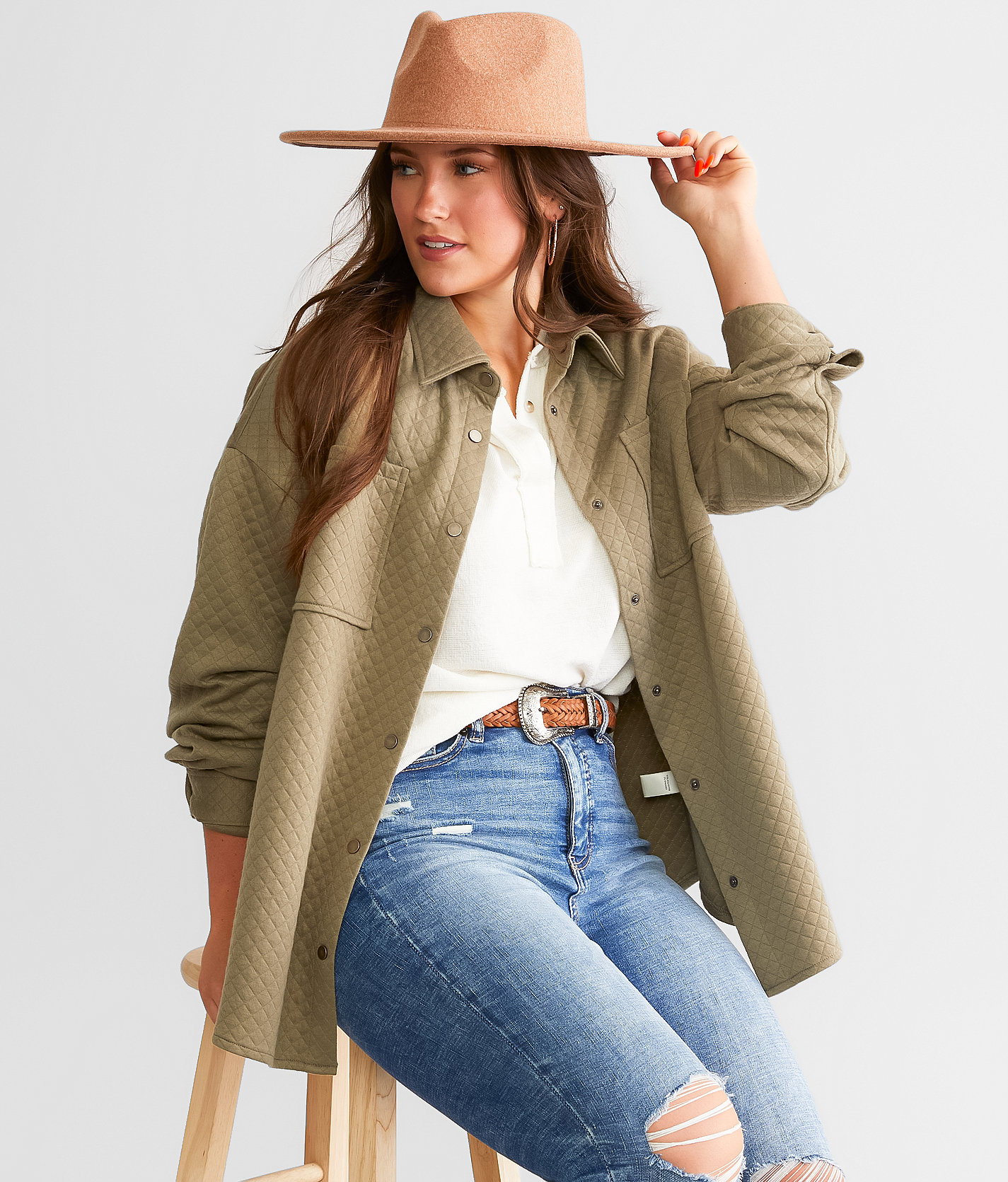 BKE Quilted Shacket - Women's Coats & Jackets in Vetiver