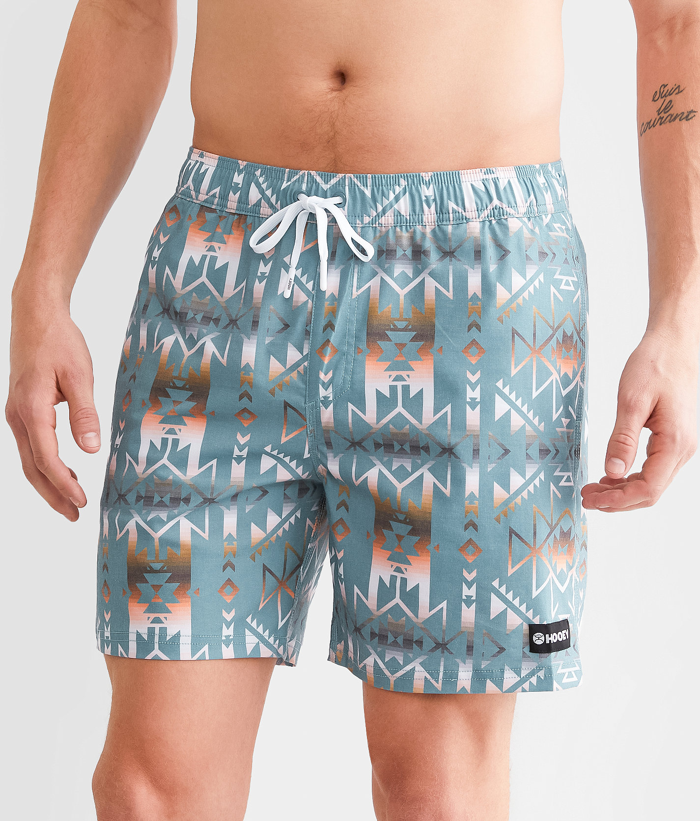 Hooey The Bigwake Stretch Swim Trunks - Men's Swimwear in Teal Aztec