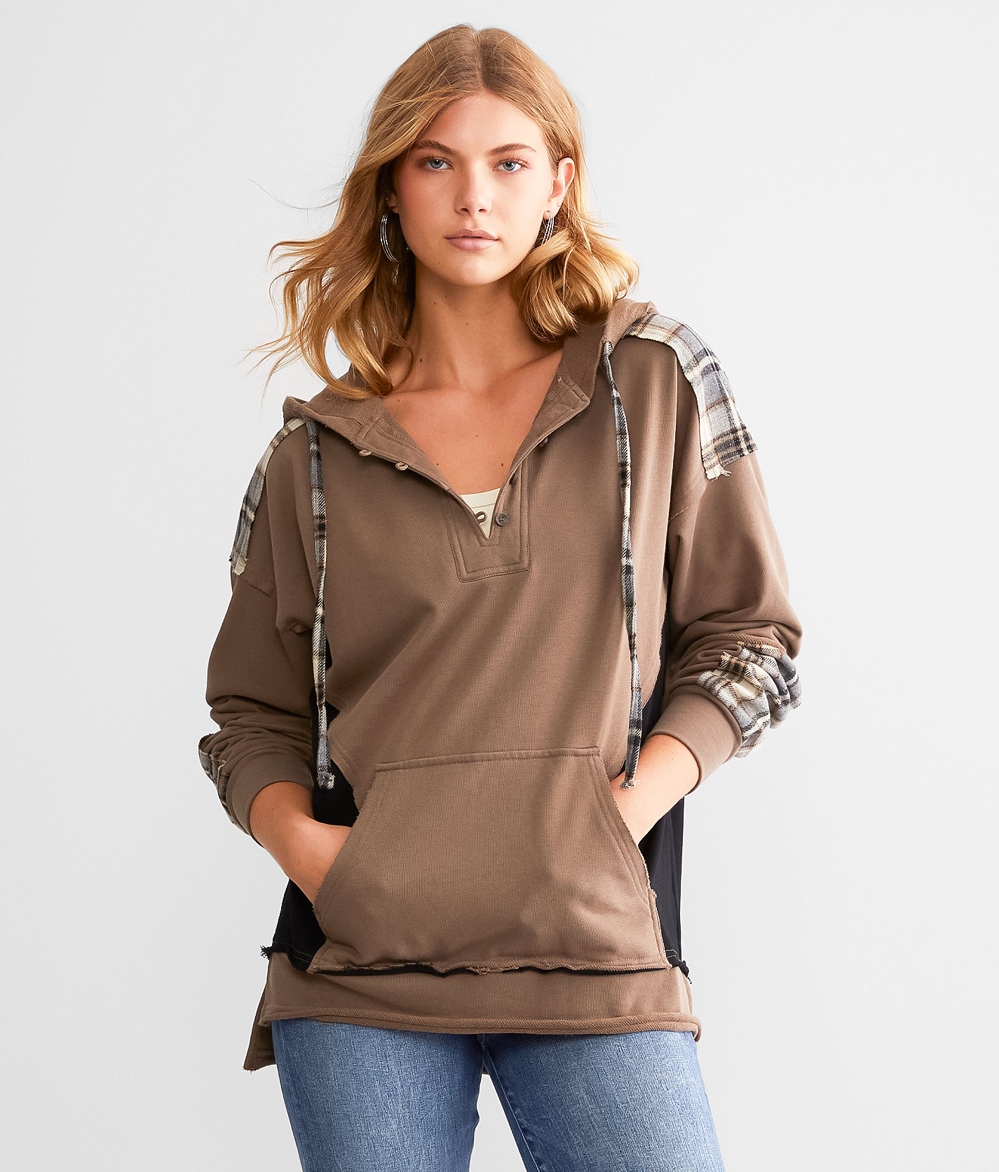 BKE Hooded Henley Sweatshirt - Women's Sweatshirts in Brown