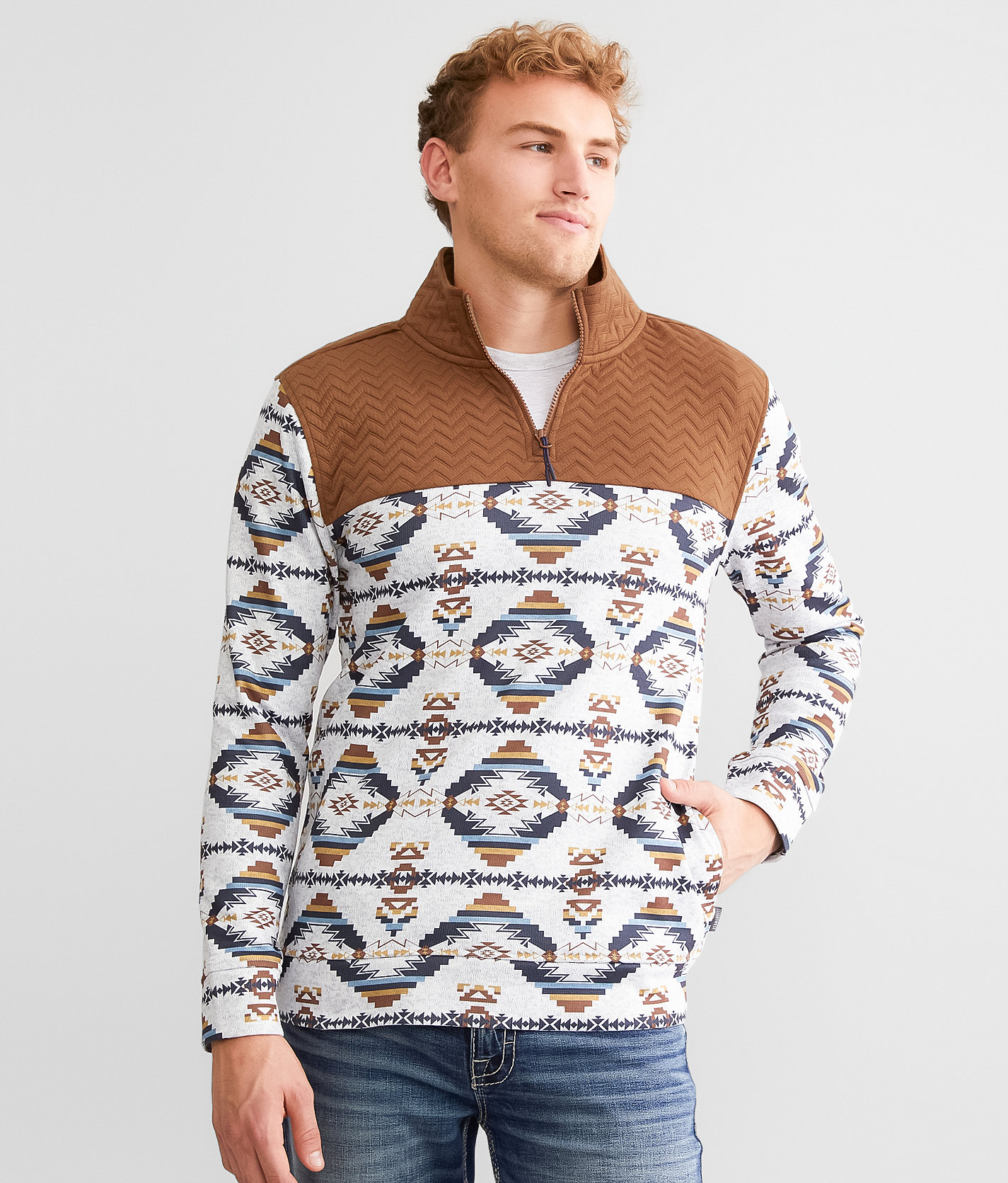 Departwest Southwestern Quarter Zip Pullover - Men's Sweatshirts in Tobacco