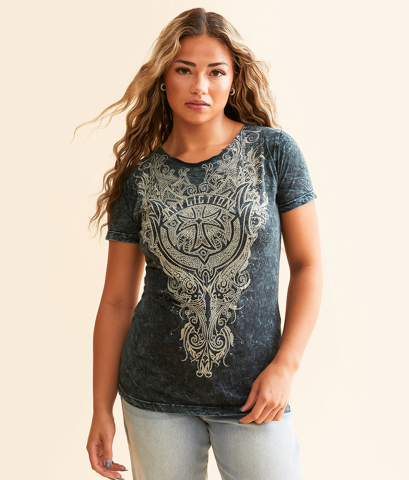 Affliction Lorraine T-Shirt - Women's T-Shirts in Medium Acid Wash
