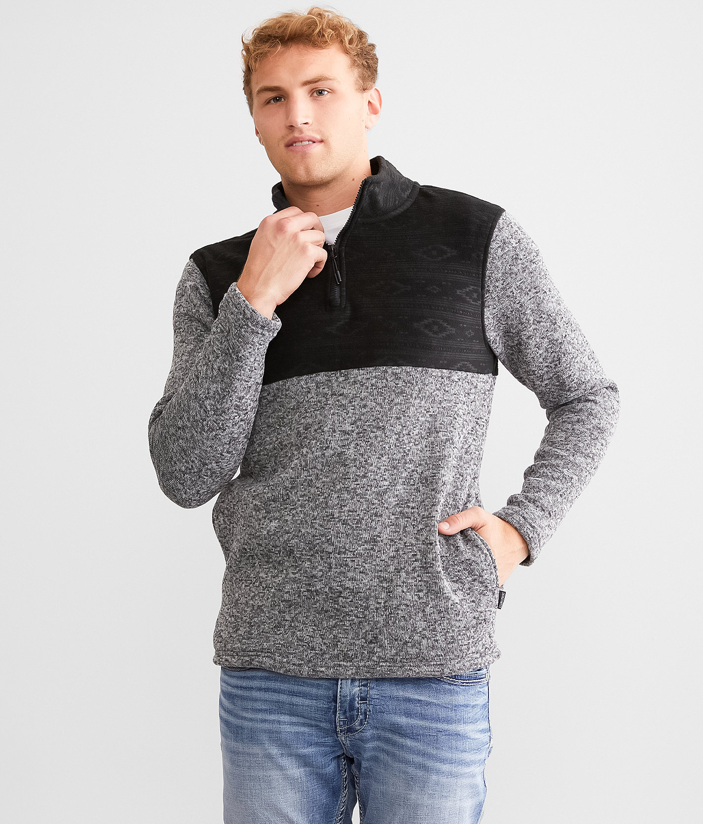 Departwest Cozy Knit Mock Neck Pullover - Men's Sweatshirts in Black Grey