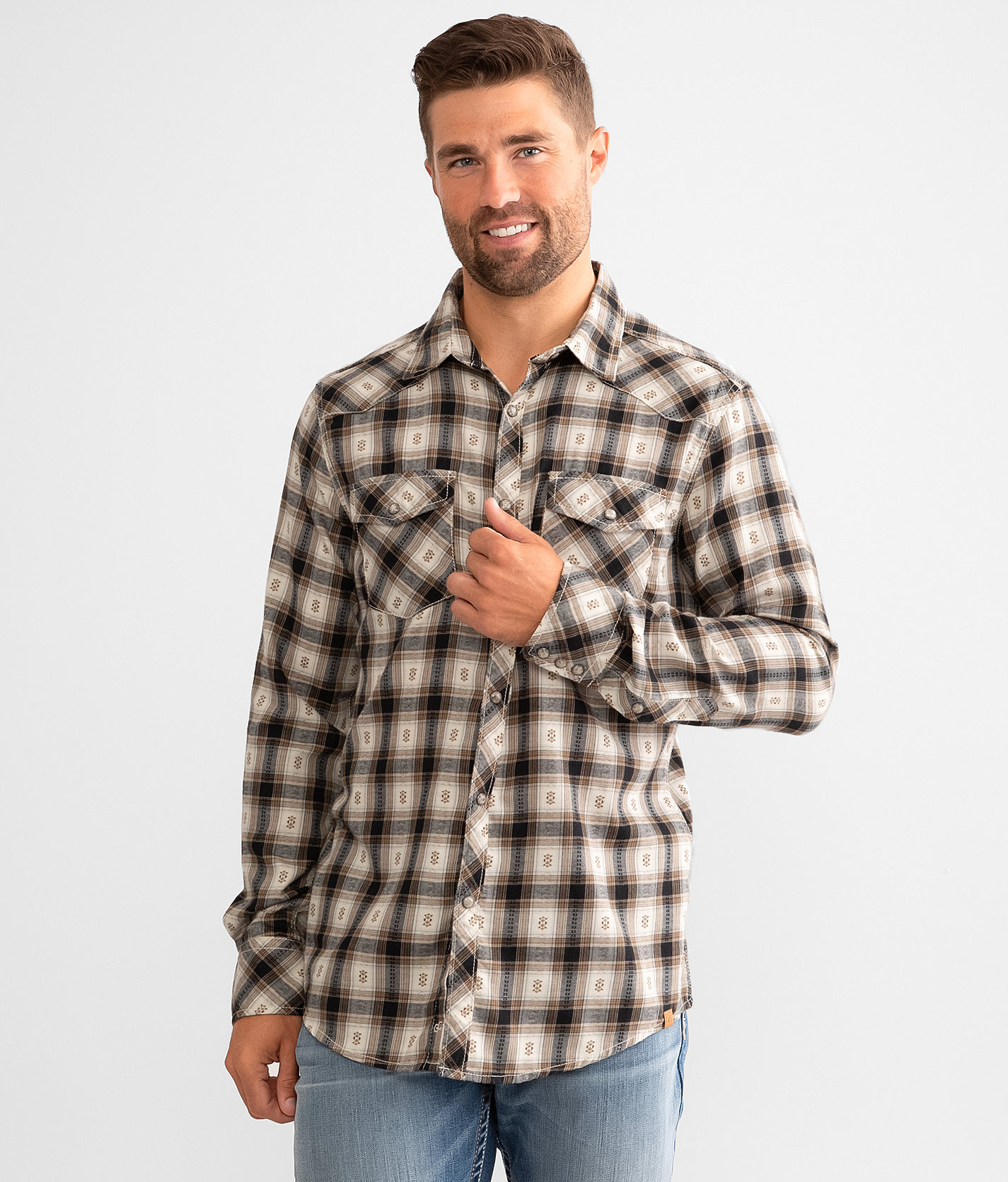 Gentry County Plaid Athletic Shirt - Men's Shirts in Cream Brown