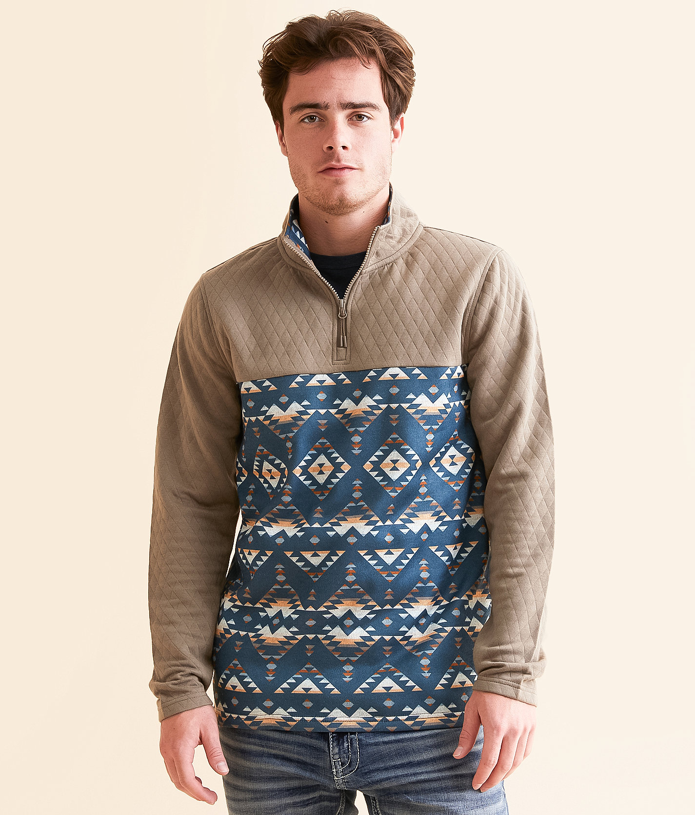 Departwest Southwestern Quarter Zip Pullover - Men's Sweatshirts in Stargazer