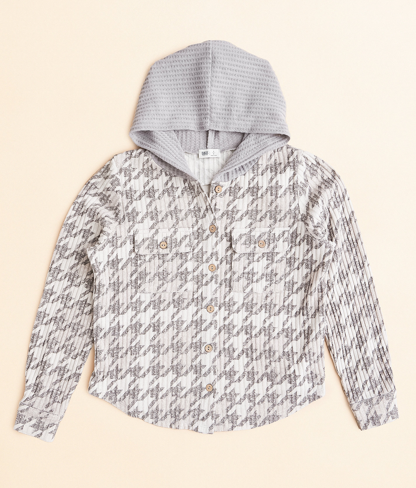 Girls - BKE Houndstooth Hooded Shirt - Girl's Shirts & Blouses in Grey Mix