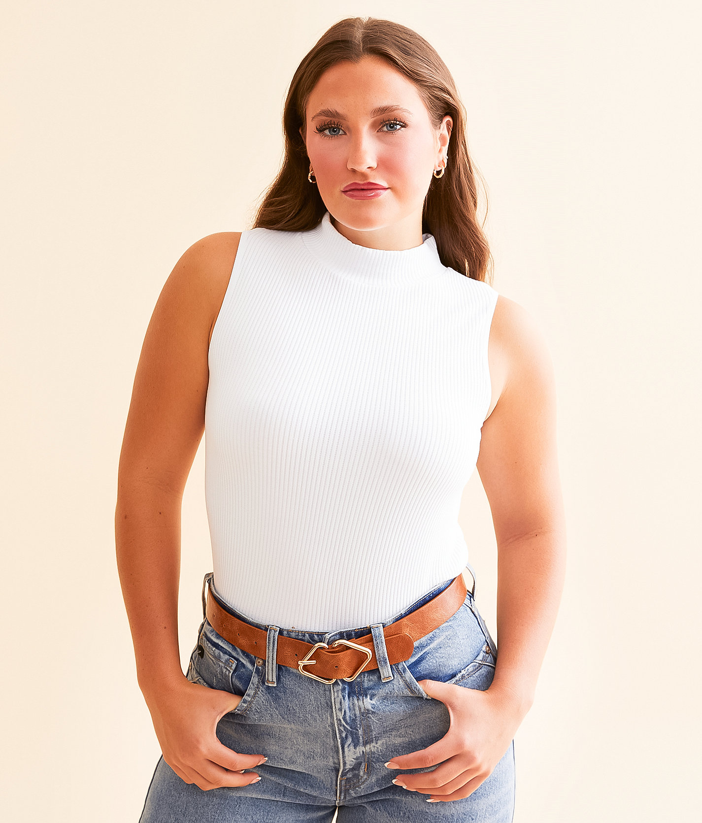 BKE core Mock Neck Tank Top - Women's Tank Tops in White