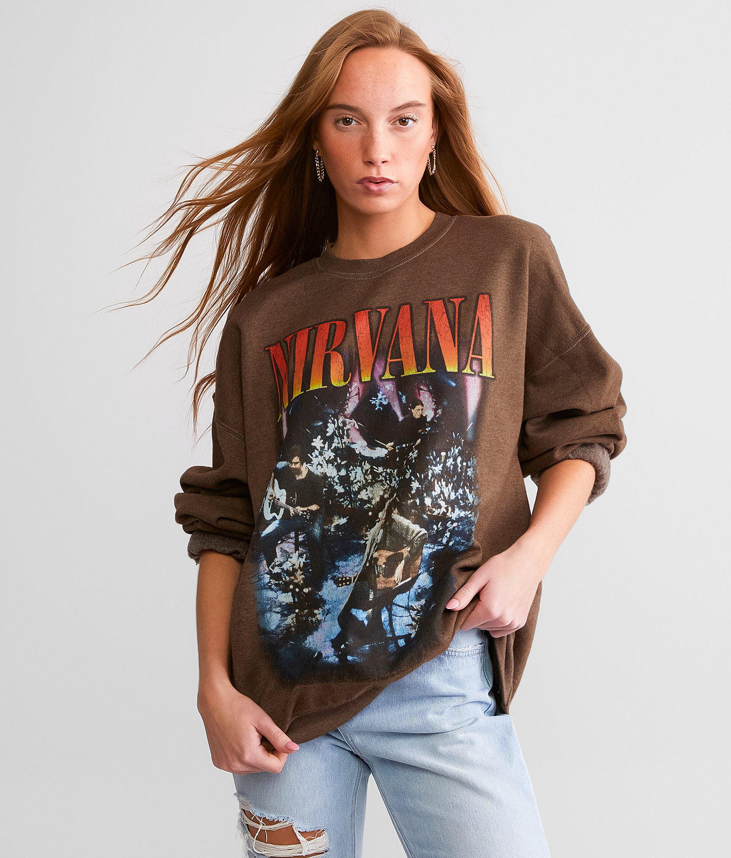 Merch Traffic Nirvana Oversized Band Pullover - Women's Sweatshirts in Rust