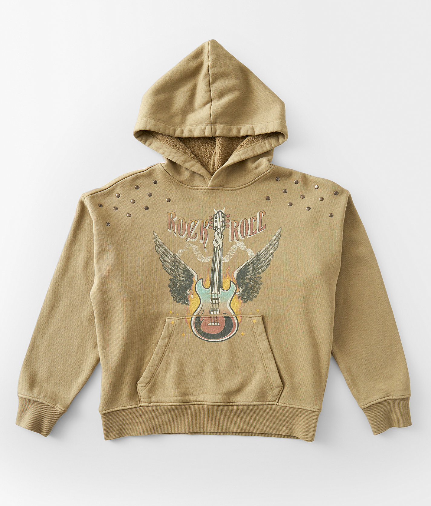 Girls - Modish Rebel Rock & Roll Hooded Sweatshirt - Girl's Sweatshirts in Washed Olive
