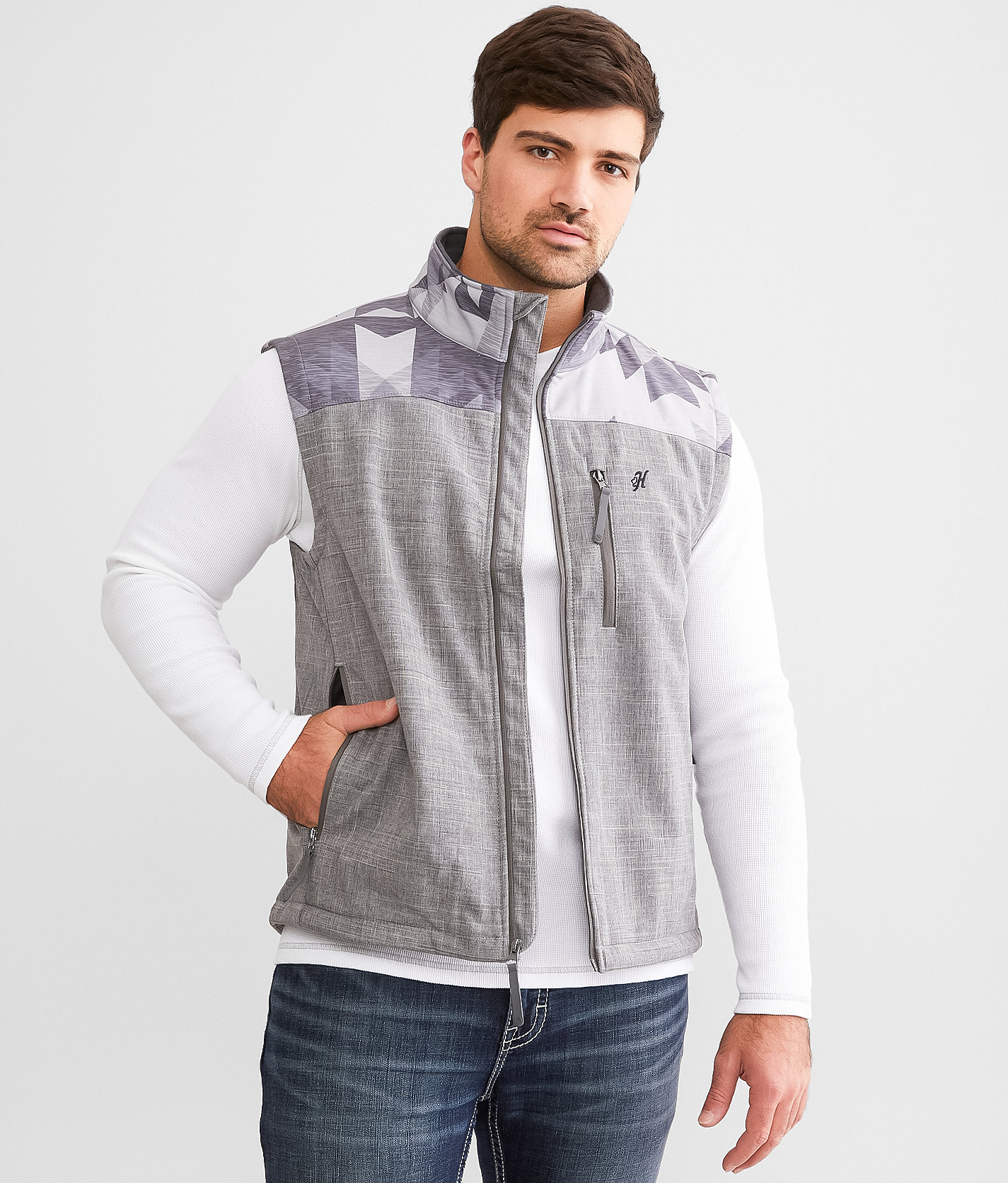 Hooey Softshell Vest - Men's Coats & Jackets in Grey Aztec