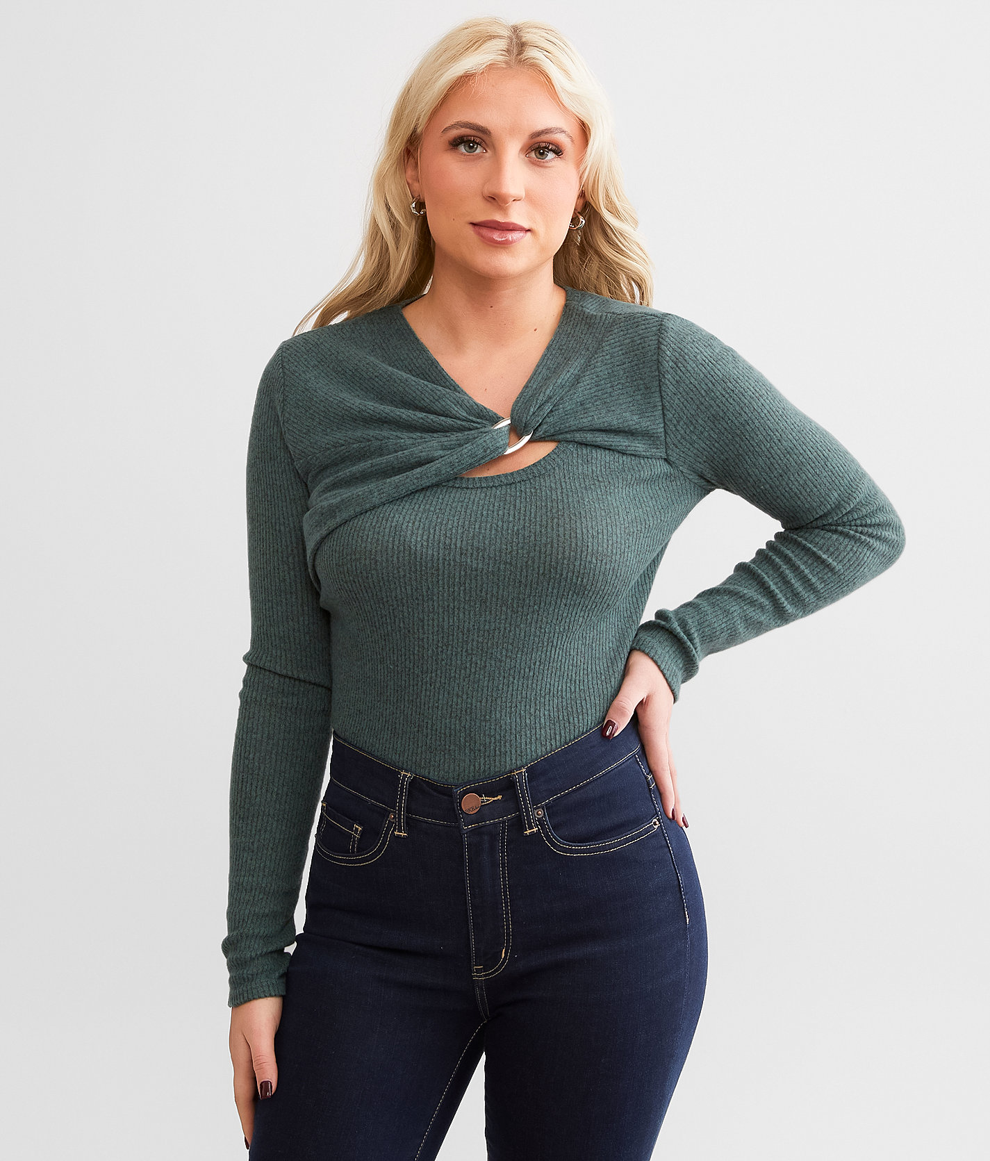 red by BKE Brushed Knit Top - Women's Shirts & Blouses in Dark Forest