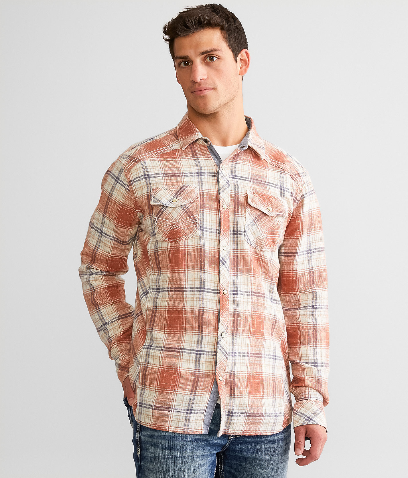 BKE Plaid Athletic Shirt - Men's Shirts in White Cayenne