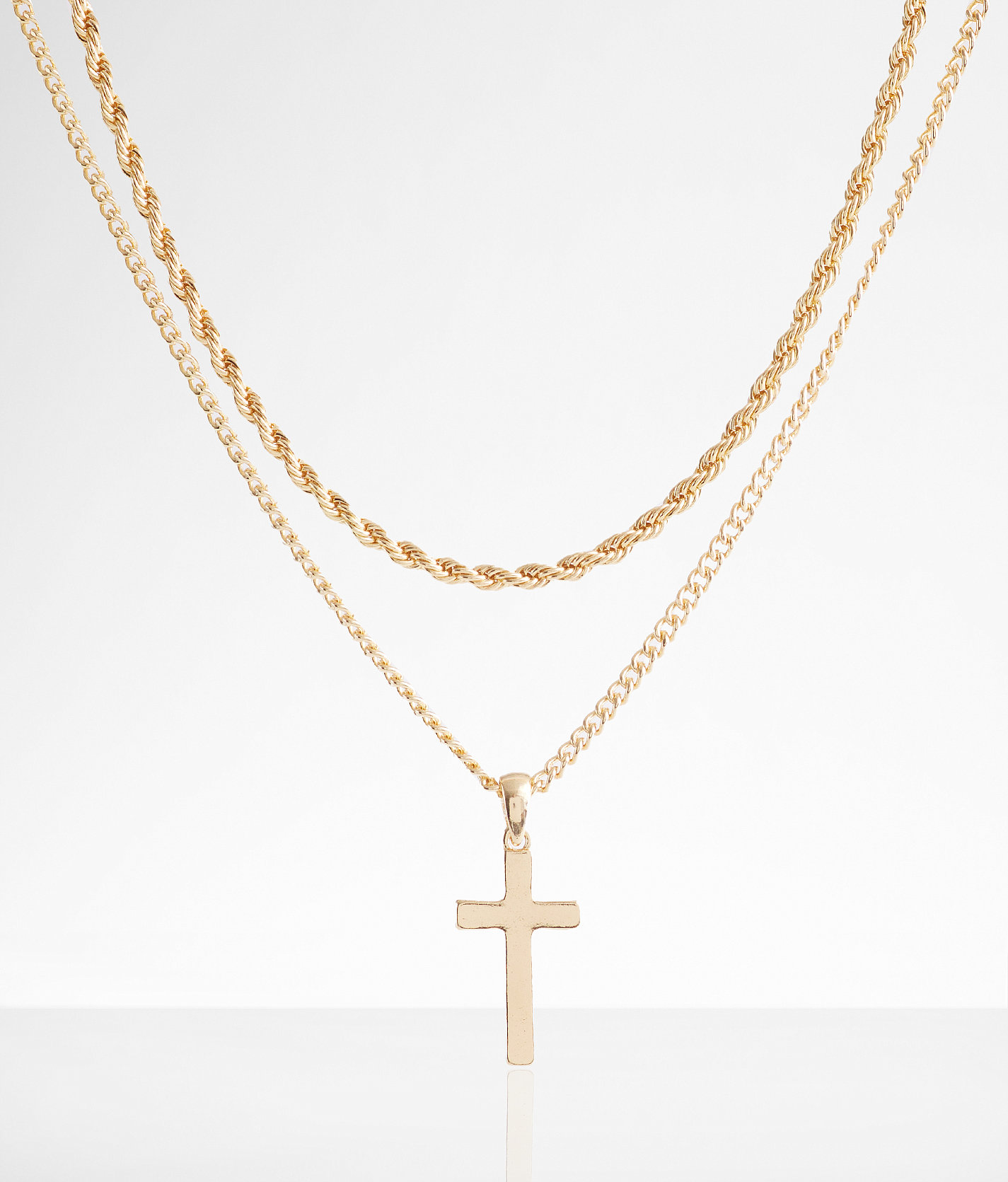 BKE 2 Pack Cross 17" & 18" Necklace Set - Men's Jewelry in Gold