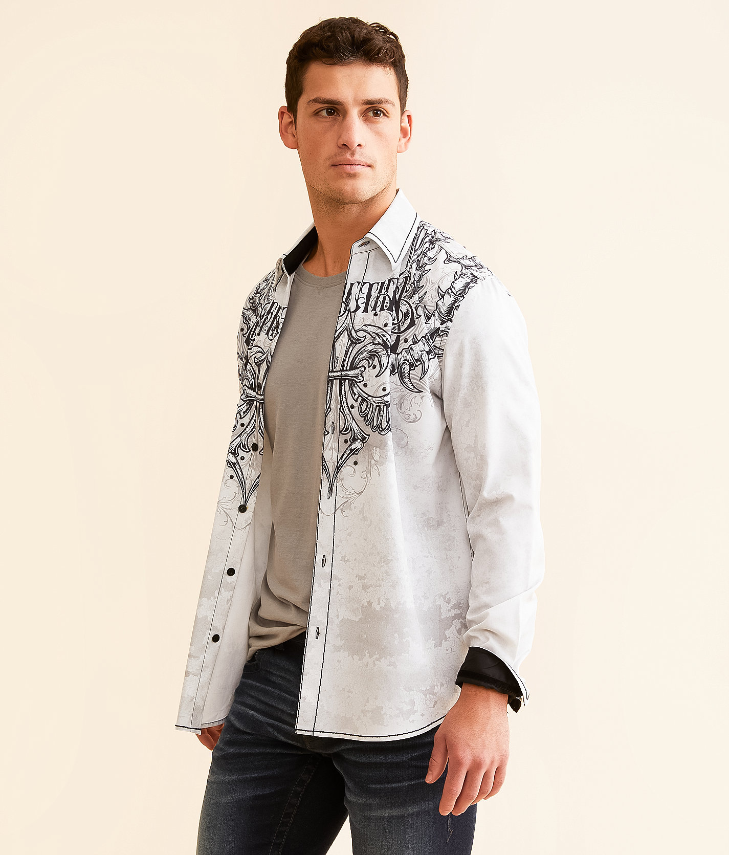 Affliction Vertibrate Stretch Shirt - Men's Shirts in White