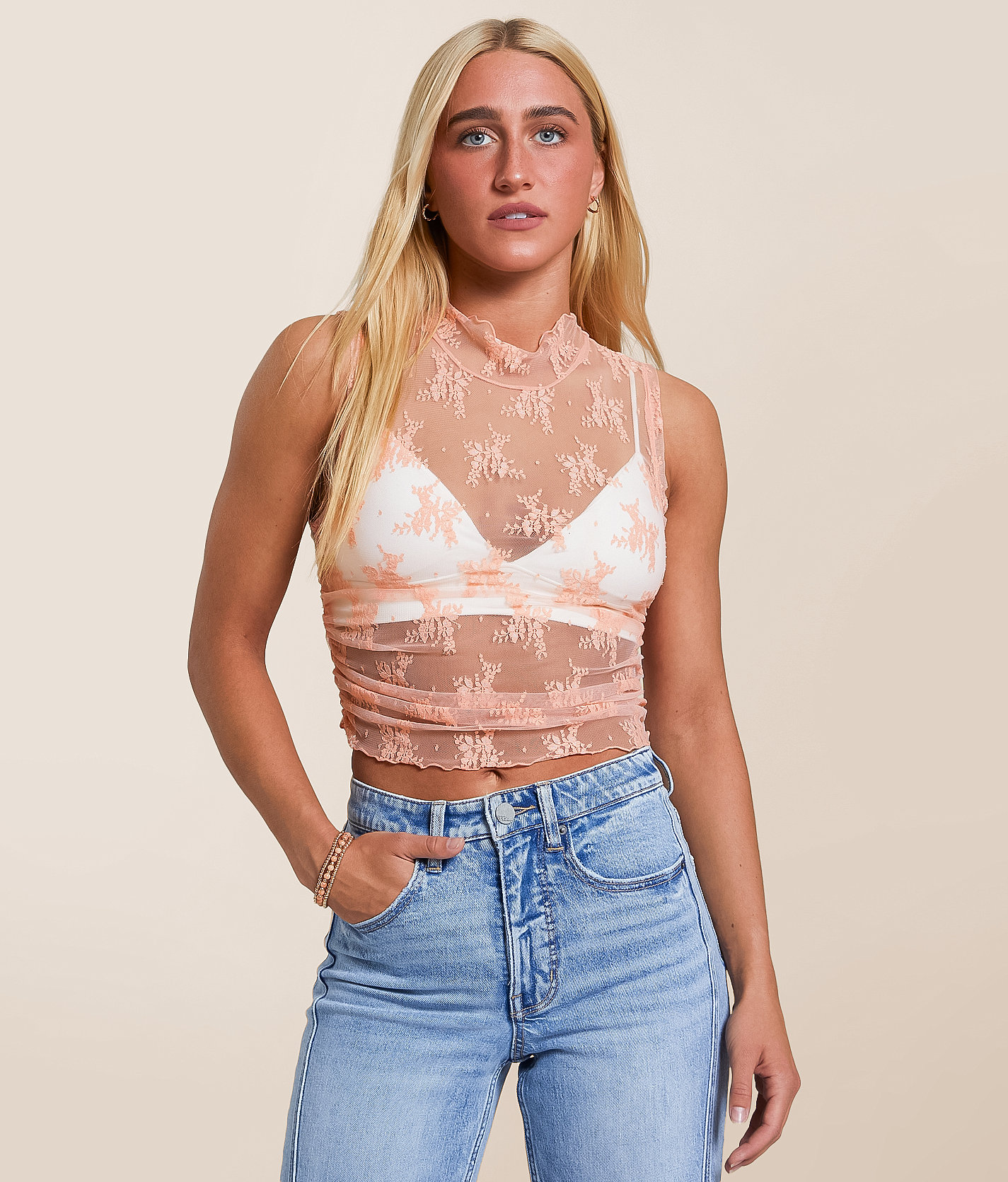 Free People Nice Try Floral Lace Tank Top - Women's Tank Tops in Spring Melon