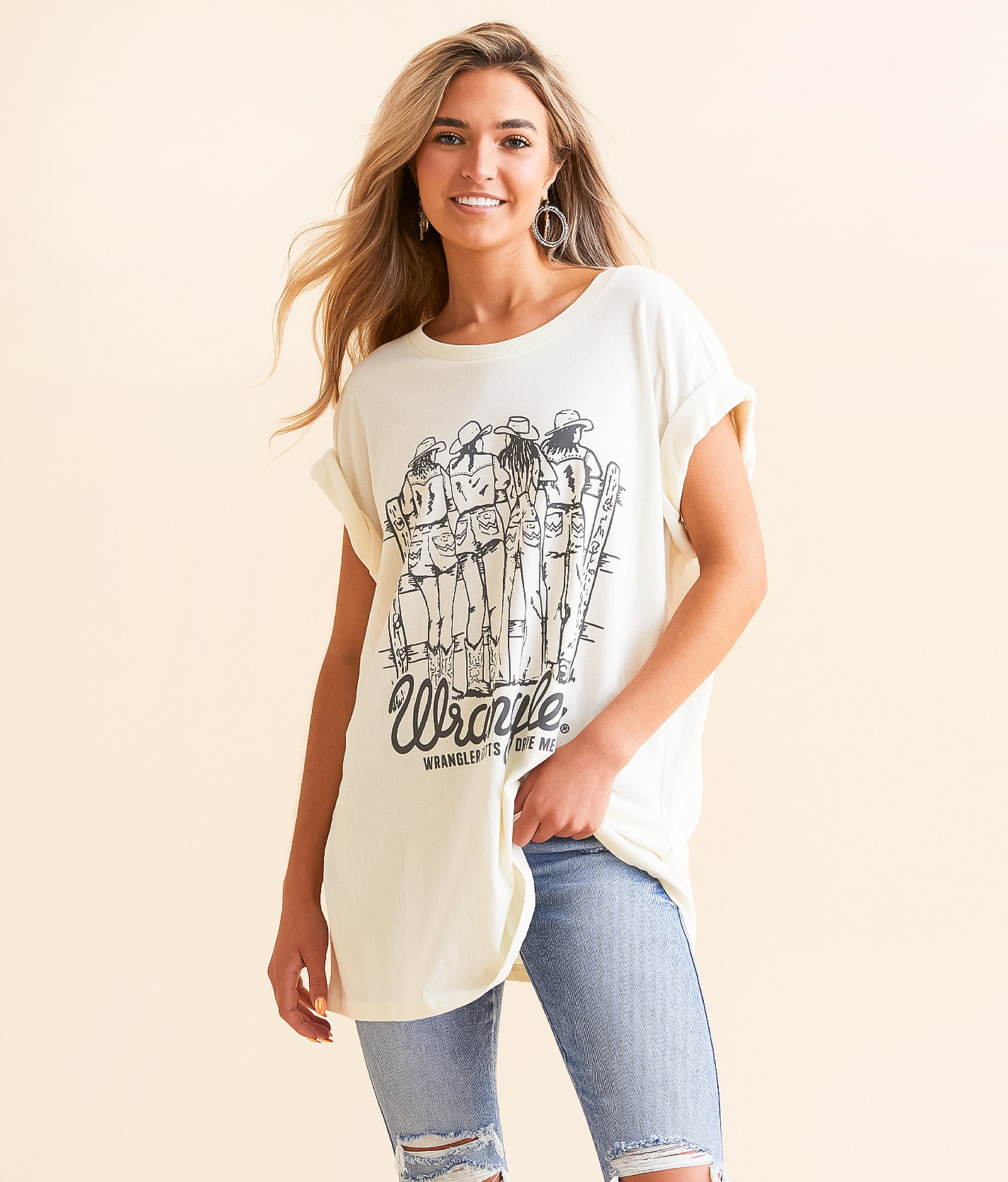 Wrangler® Drive Me Nuts Oversized T-Shirt - Women's T-Shirts in Marshmallow