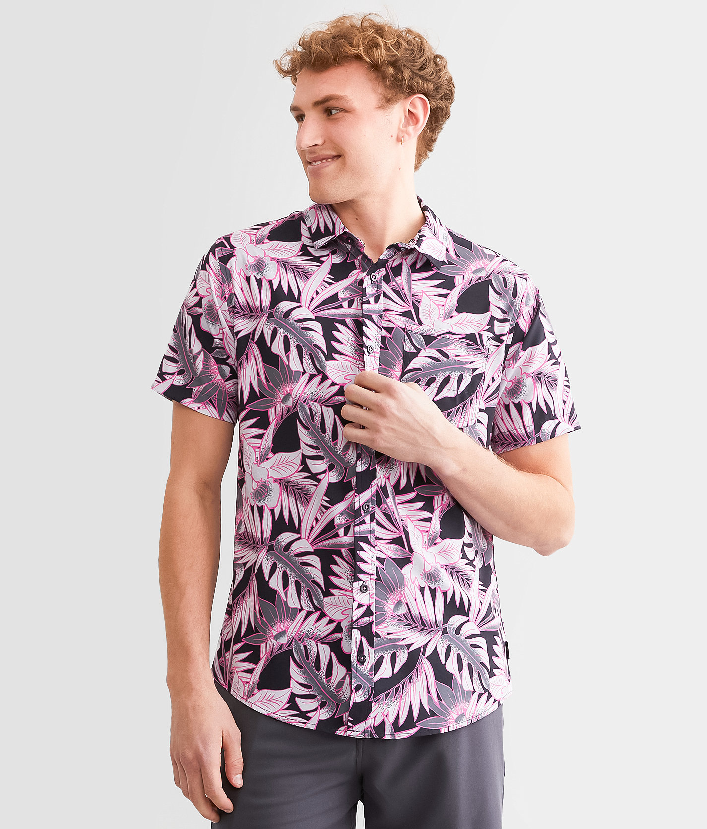 Departwest Tropical Performance Stretch Shirt - Men's Shirts in Black Pink