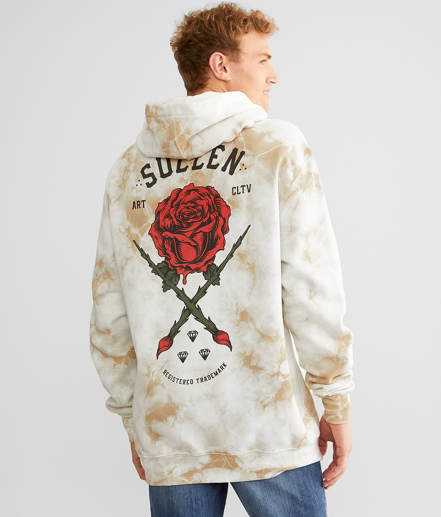 Sullen Rose Badge Hooded Sweatshirt - Men's Sweatshirts in White Tan Crystal Wash
