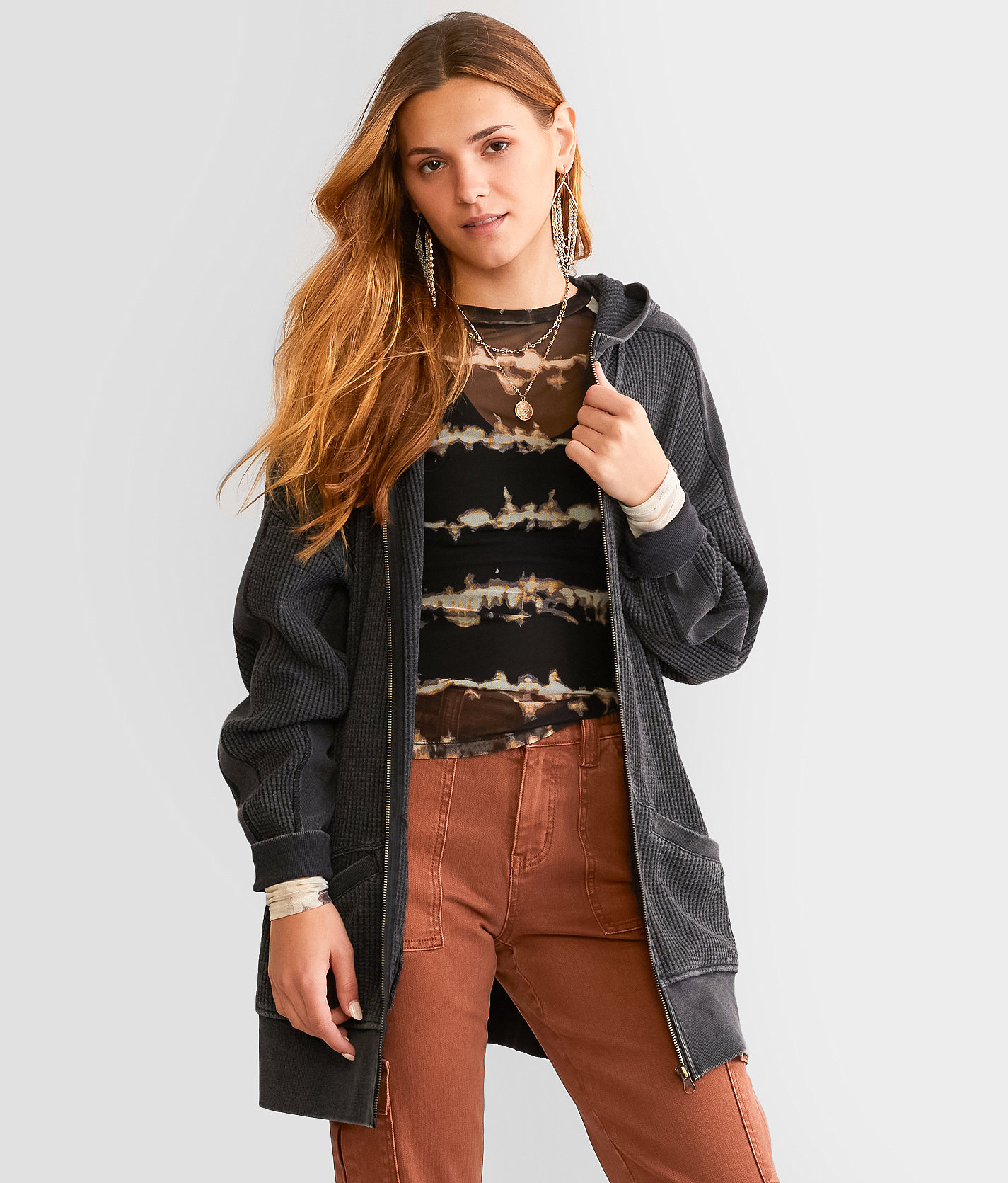 Gilded Intent Washed Thermal Hoodie - Women's Sweatshirts in Black