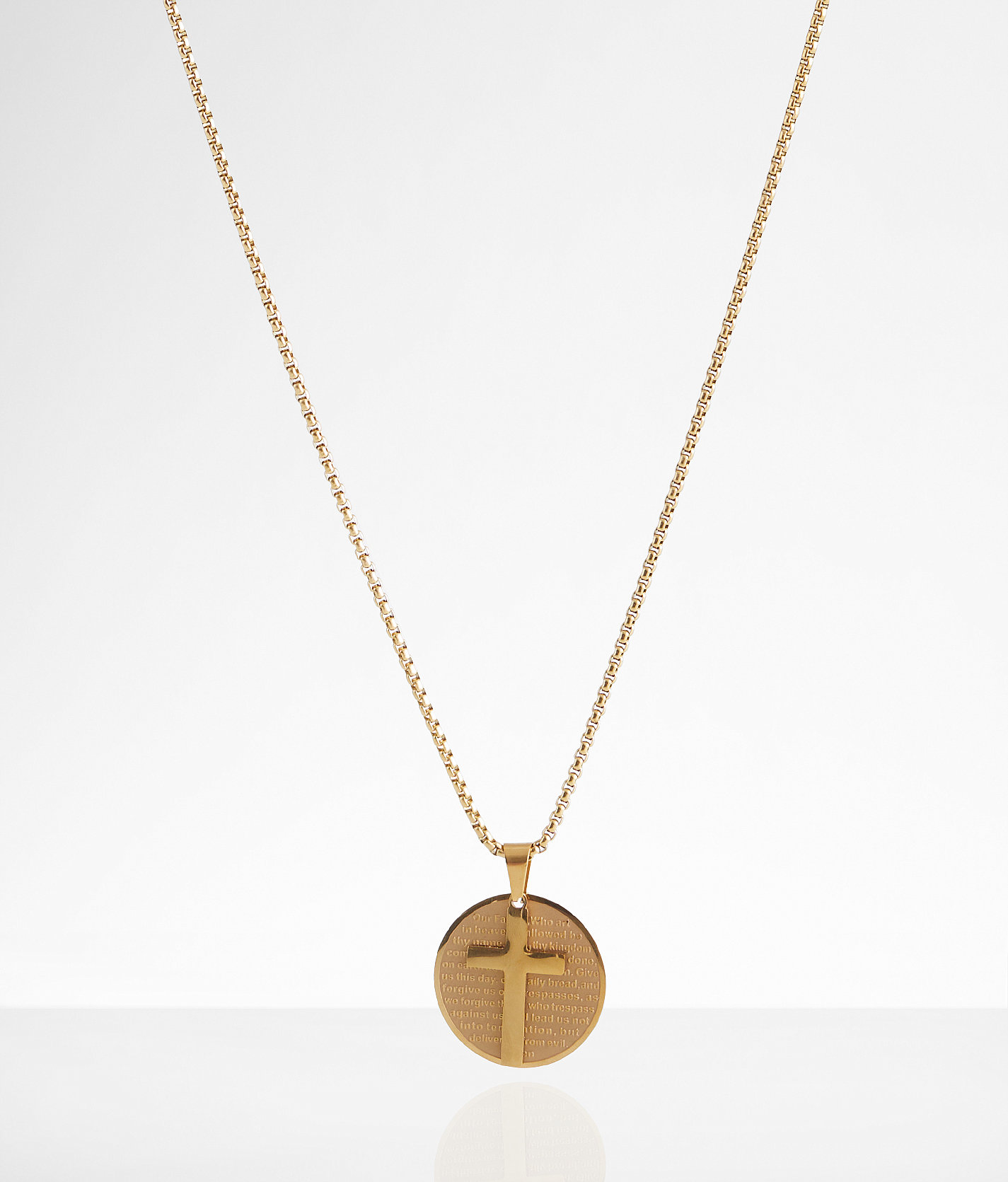 BKE Lord's Prayer Circle Cross 23" Necklace - Men's Jewelry in Gold