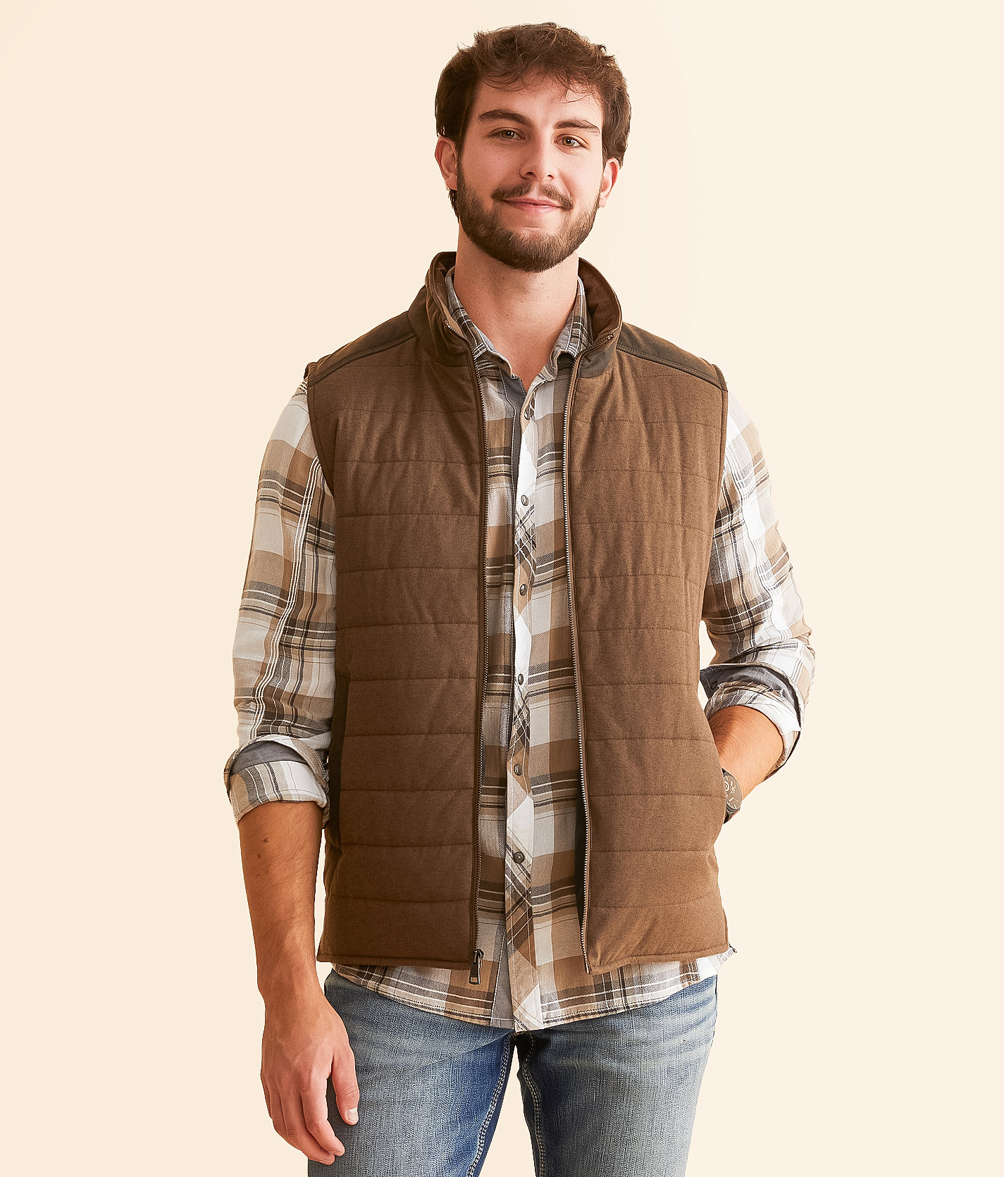 BKE Puffer Blocked Vest - Men's Coats & Jackets in Brown