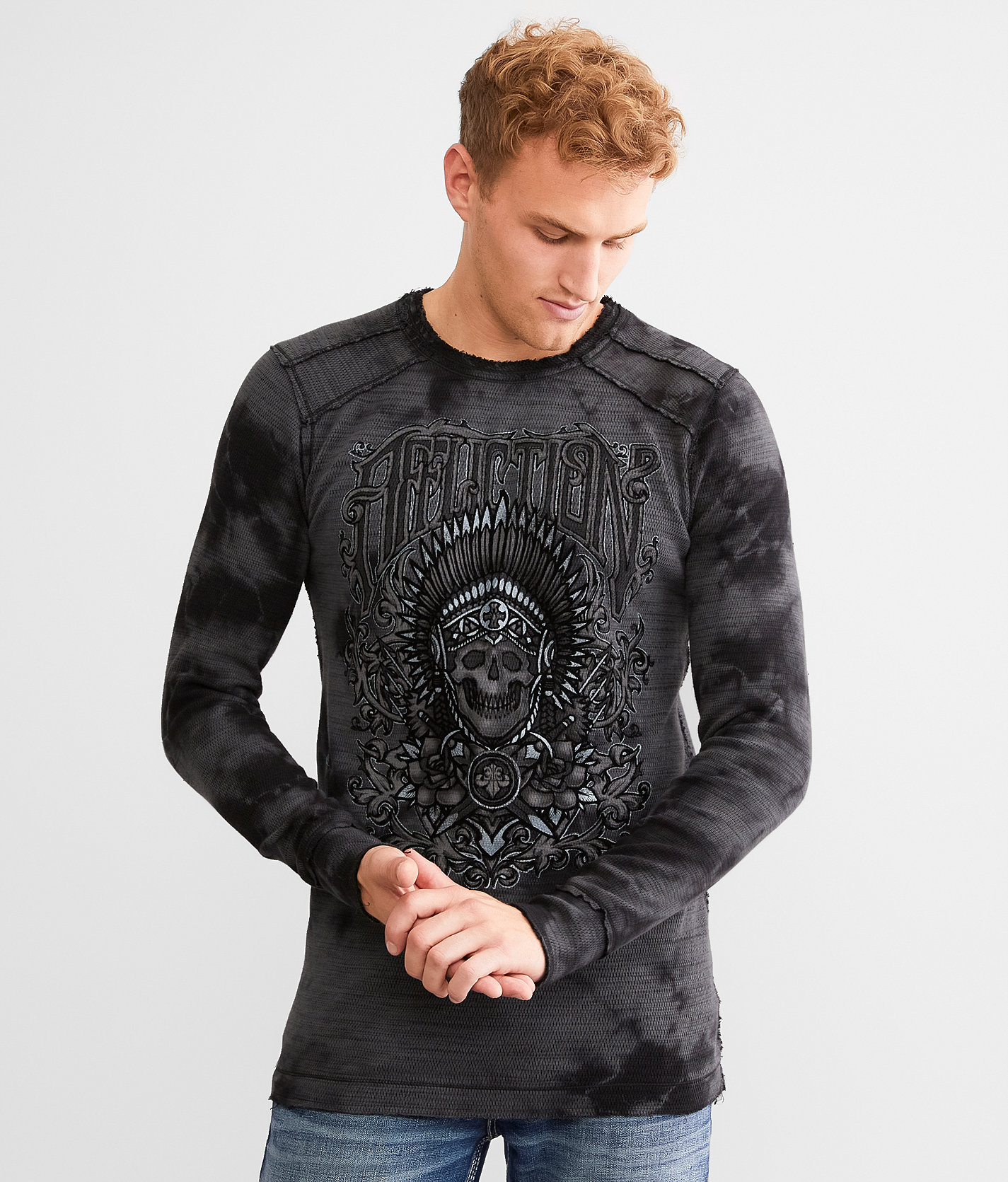 Affliction Vapor Coil Reversible Thermal - Men's T-Shirts in Charcoal Blk Crystal Wash