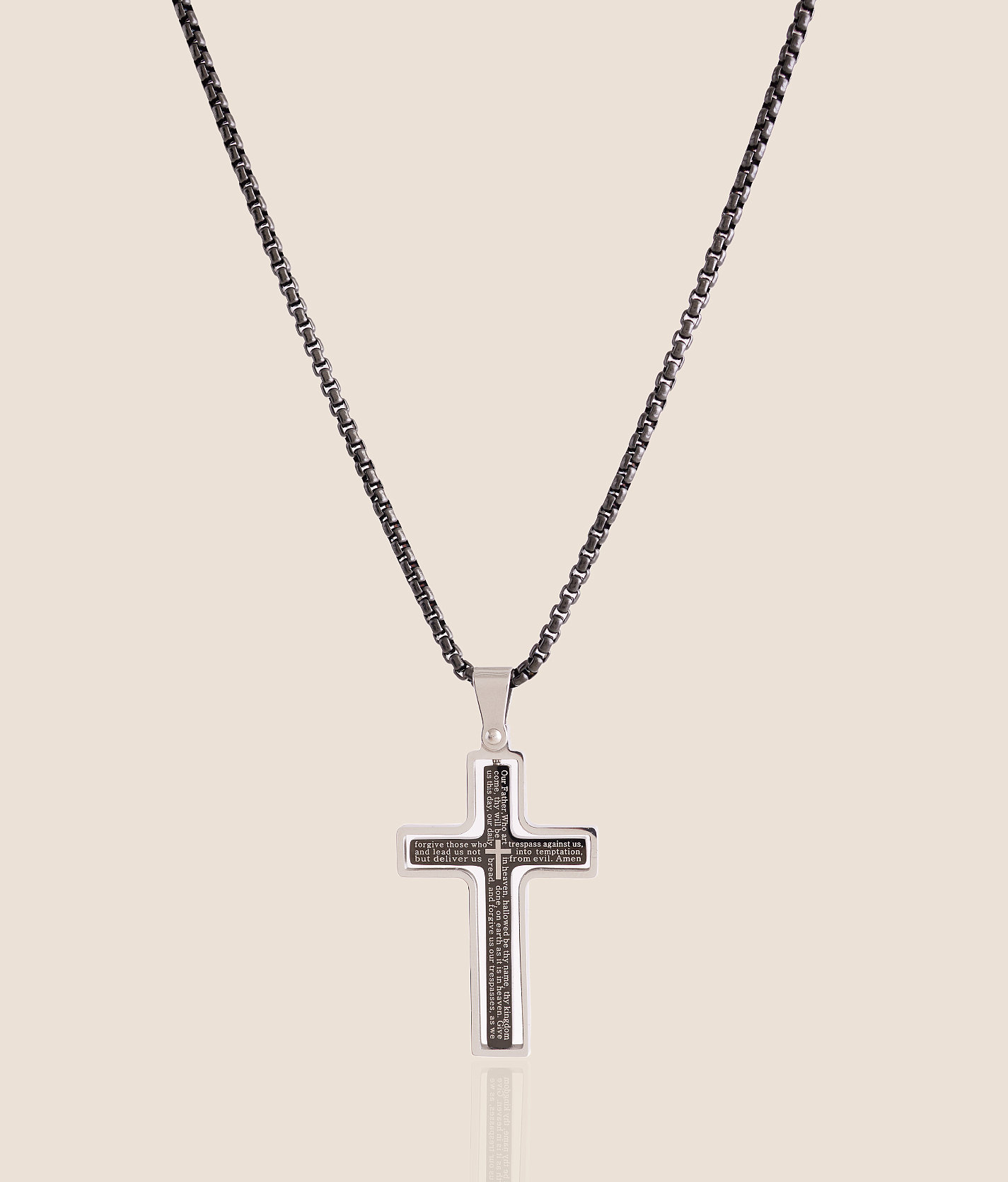 BKE Lord's Prayer Cross 23" Necklace - Men's Jewelry in Black