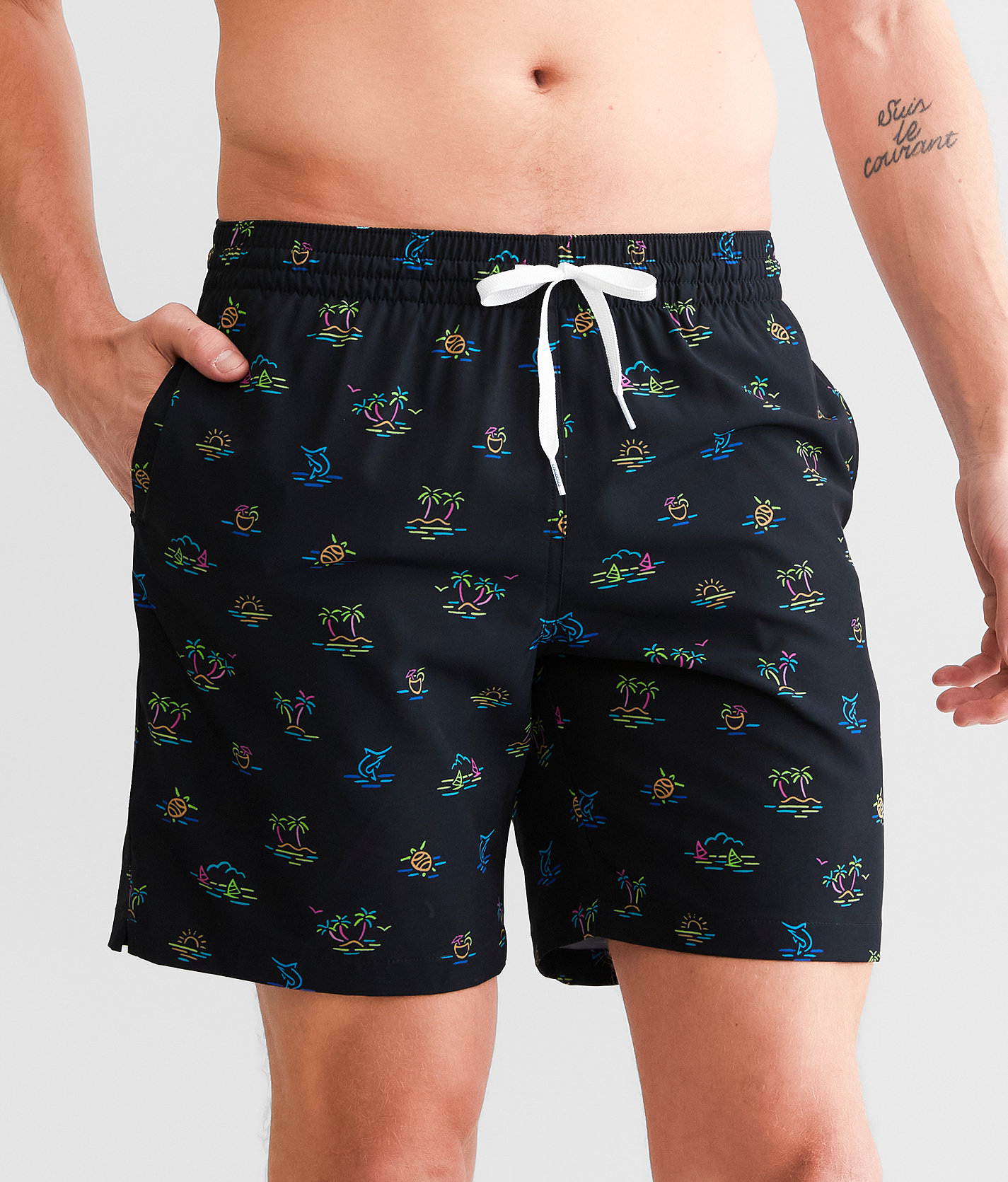 Chubbies The Beaches Stretch Swim Trunks - Men's Swimwear in Black Pattern Based