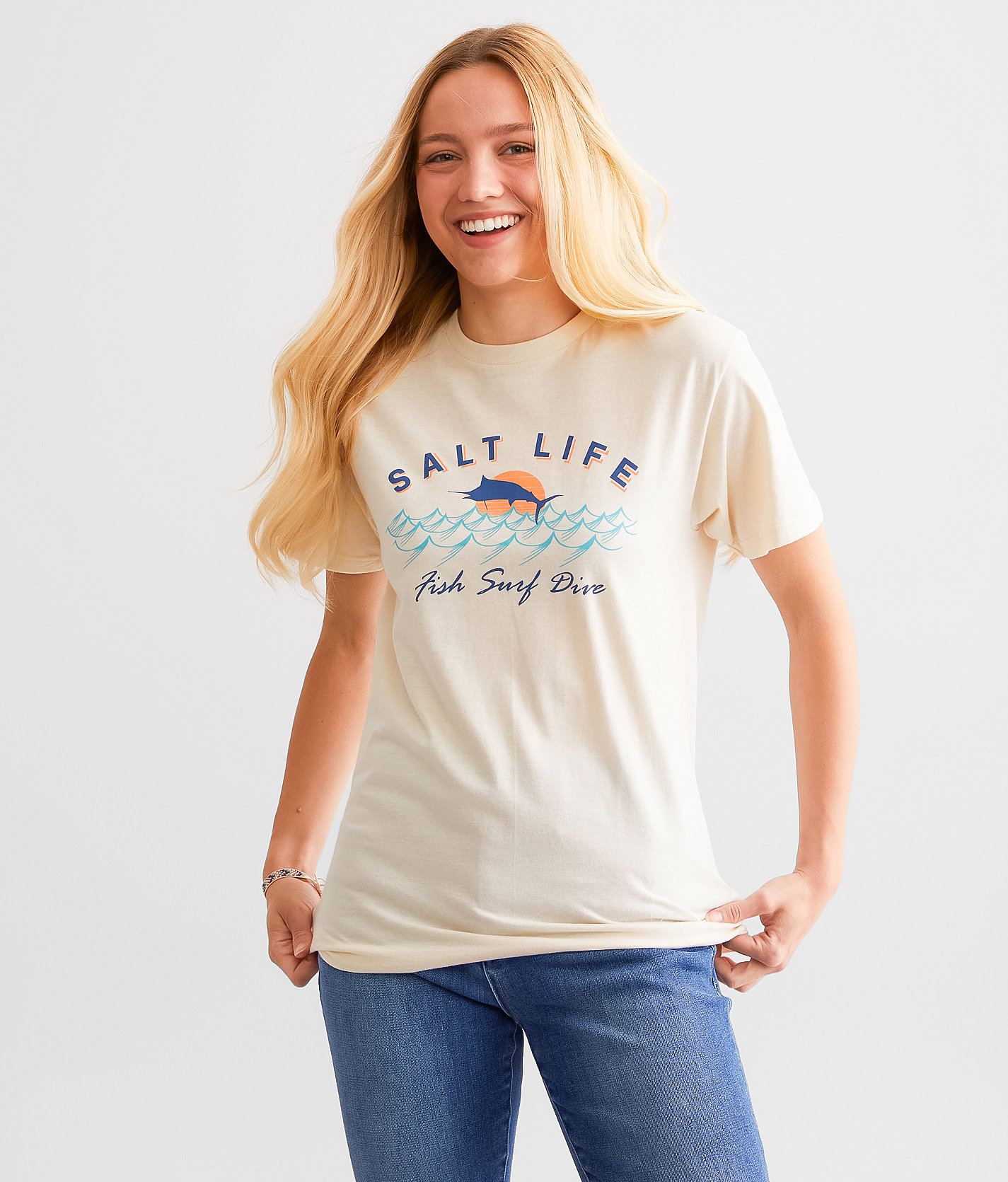 Salt Life Sunset Jumpers T-Shirt - Women's T-Shirts in Chalk