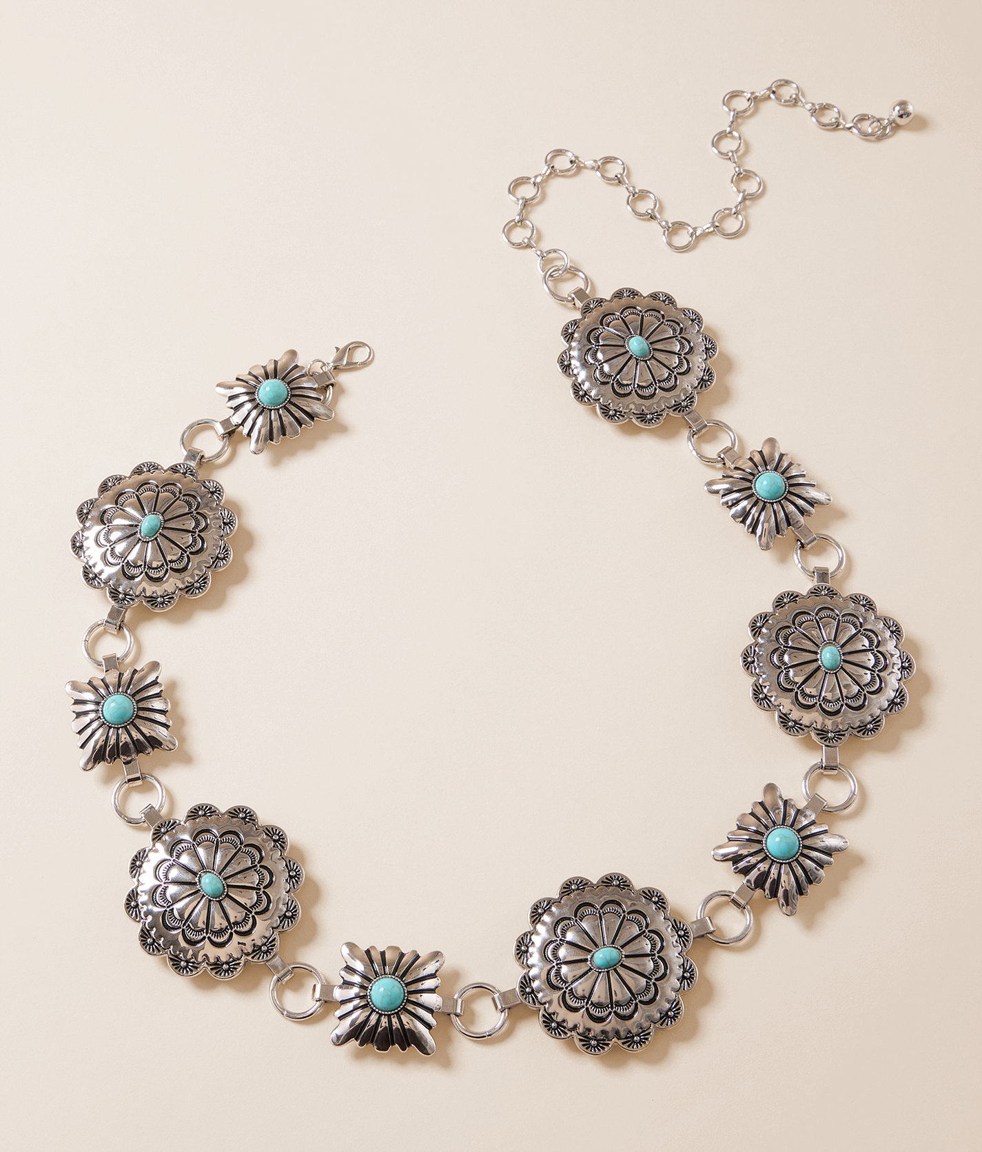 BKE Concho Chain Belt - Women's Belts in Antique Silver Turquoise