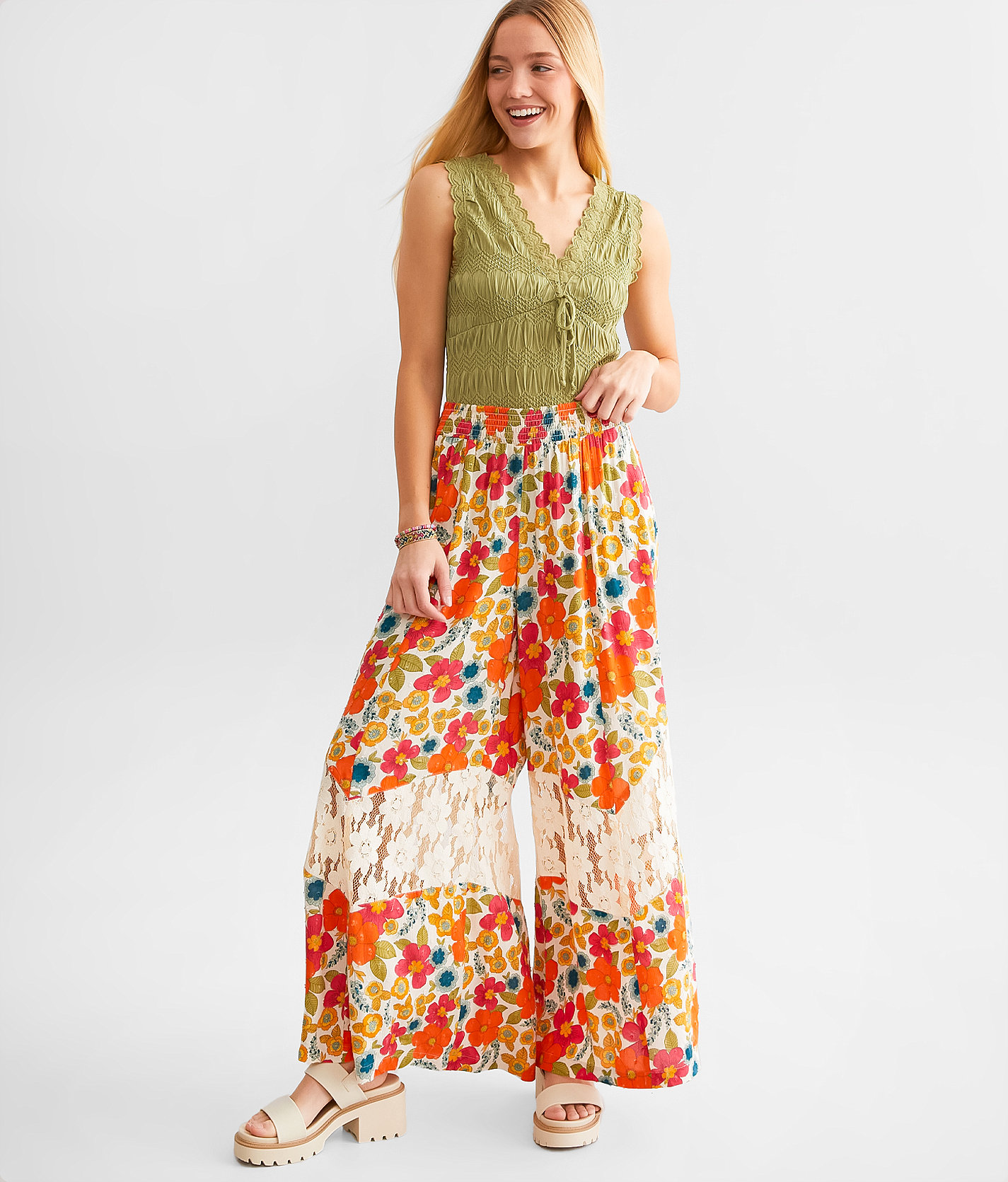 Angie Floral Print Beach Pant - Women's Pants in Cream