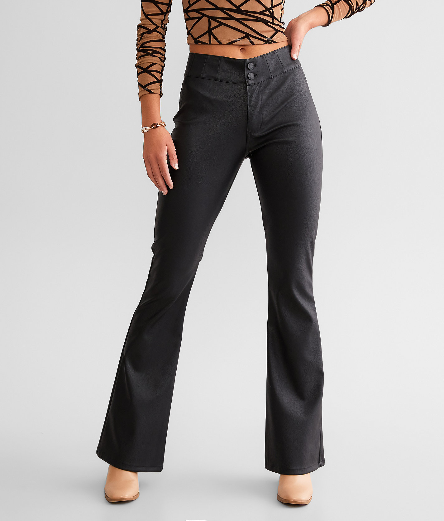 KanCan High Rise Pleather Flare Pant - Women's Pants in Rachelle