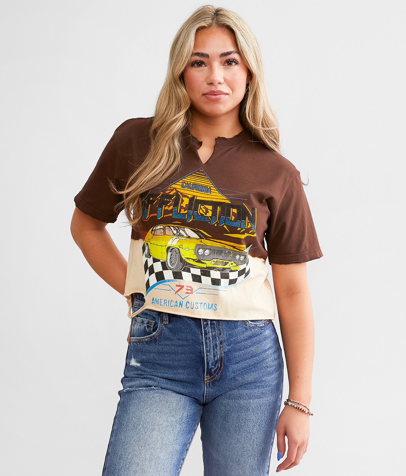 Affliction American Customs Speedster Cropped T-Shirt - Women's T-Shirts in Scarecrow Sand Dip
