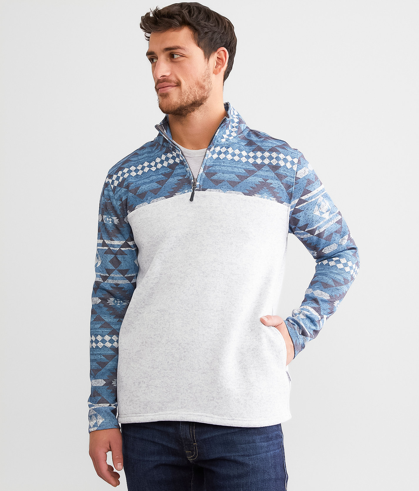 Departwest Color Block Quarter Zip Pullover - Men's Sweatshirts in Blue