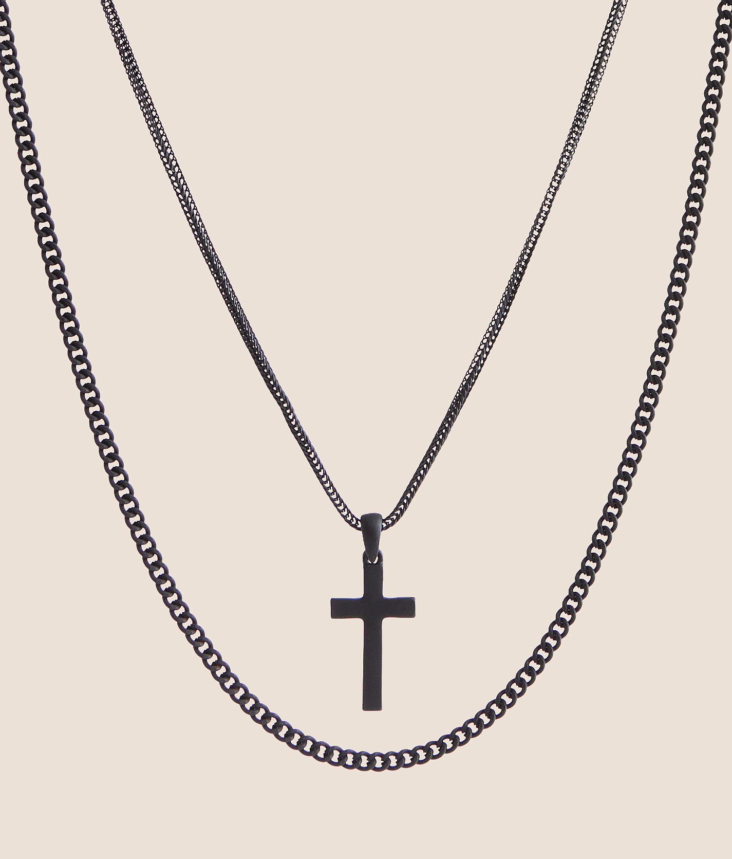 BKE 2 Pack Cross 17" & 19" Necklace Set - Men's Jewelry in Black