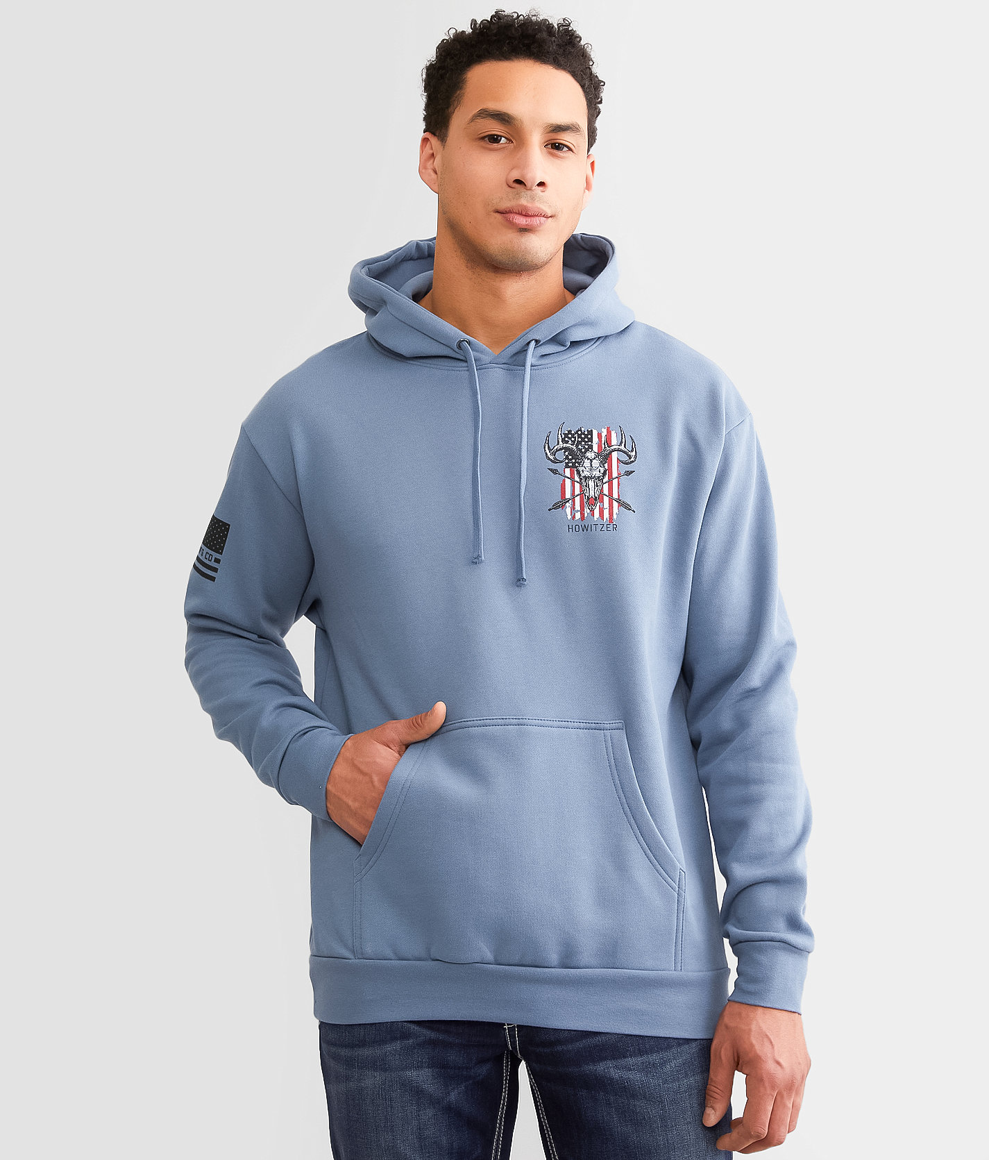 Howitzer Deer Flag Hooded Sweatshirt - Men's Sweatshirts in Steel Blue