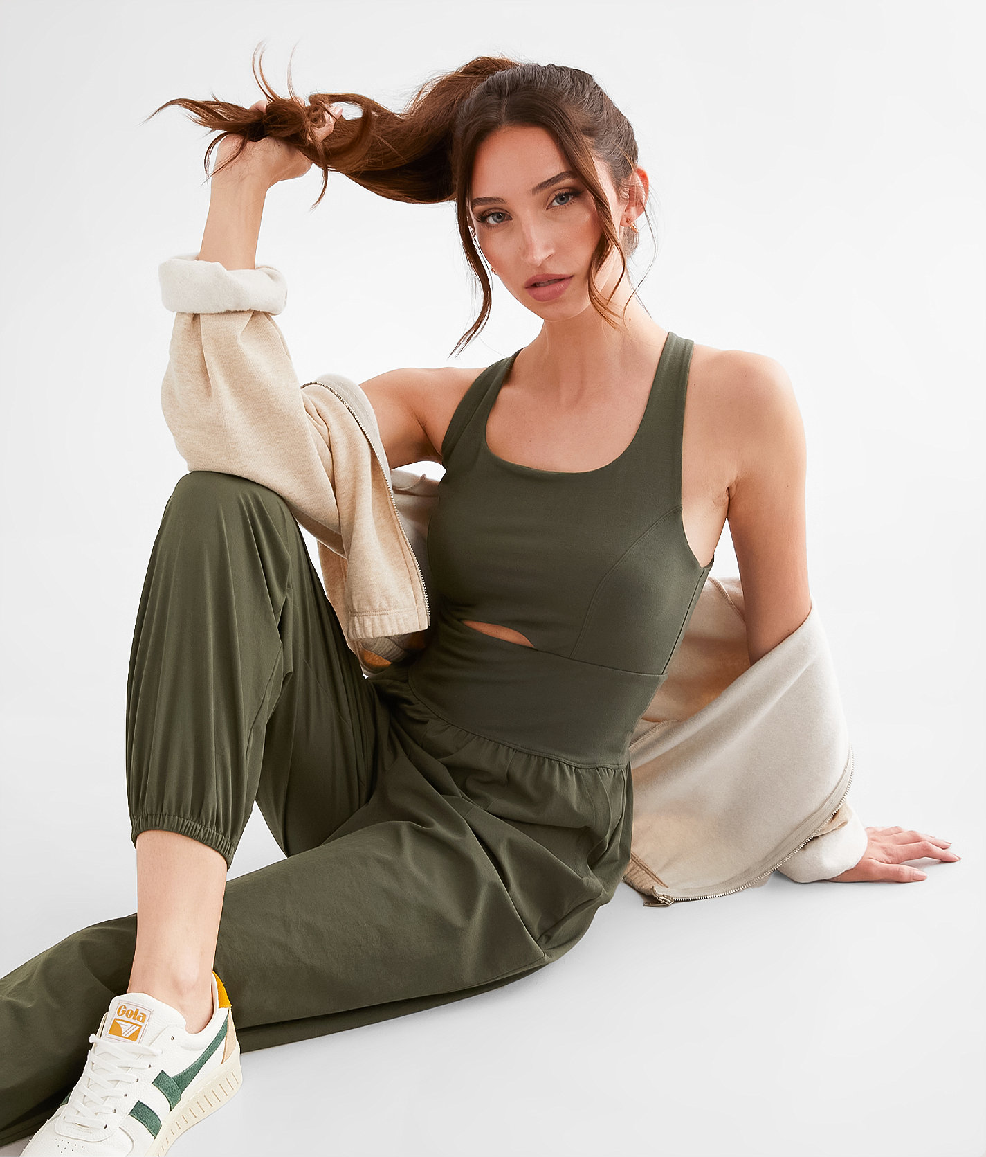 BKE Strappy Cut-Out Jumpsuit - Women's Rompers & Jumpsuits in Olive