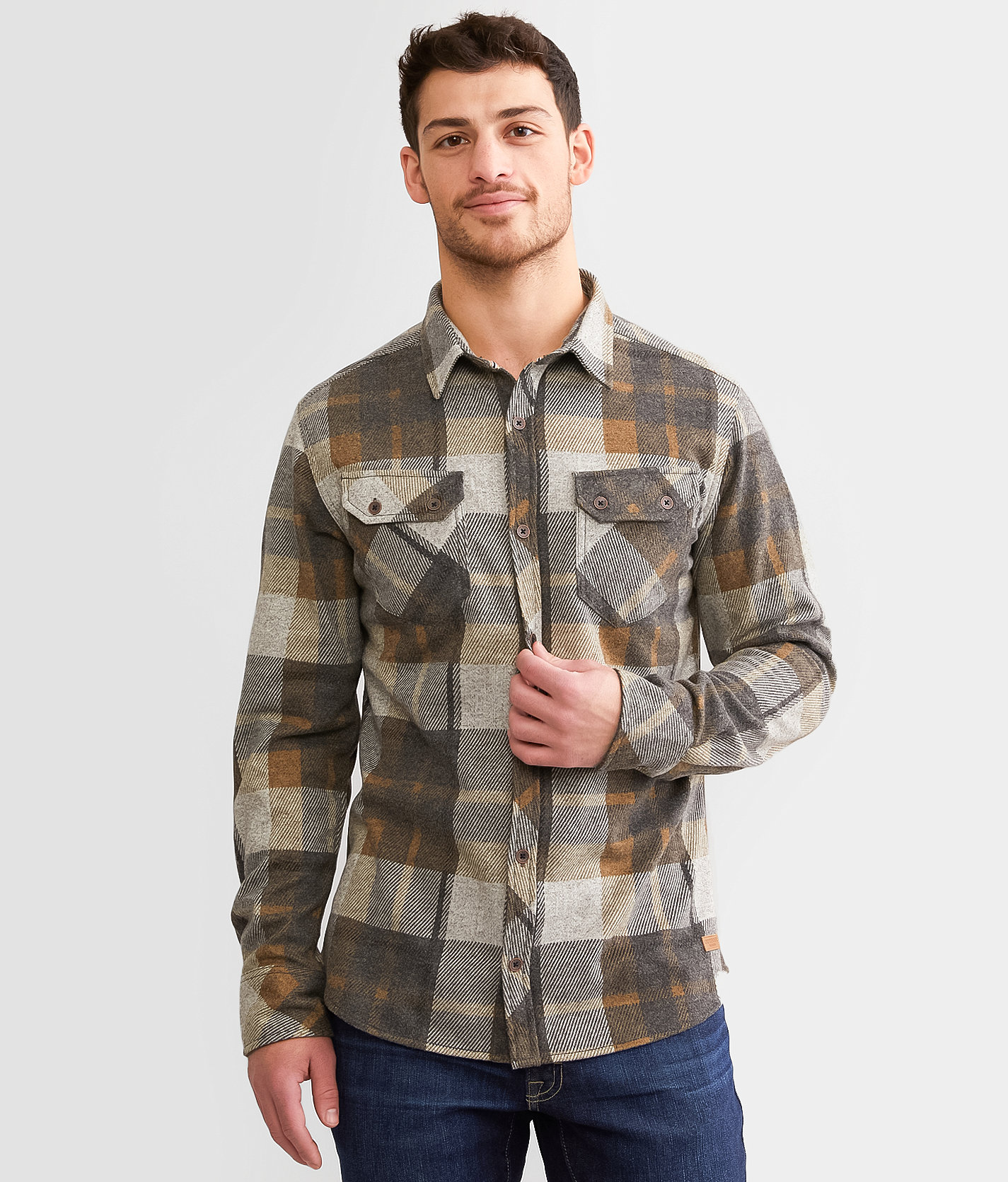 Outpost Makers Plaid Flannel Shirt - Men's Shirts in Dark Grey Tan