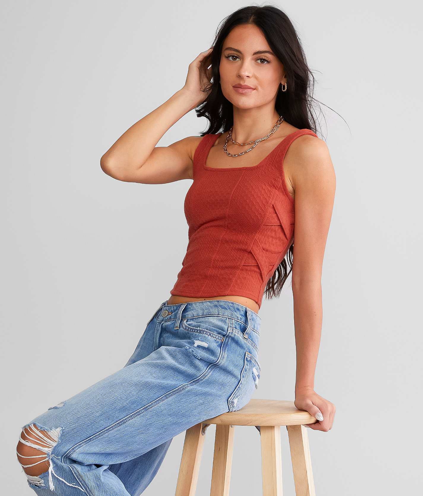 Gilded Intent Strappy Square Neck Tank Top - Women's Tank Tops in Hot Sauce