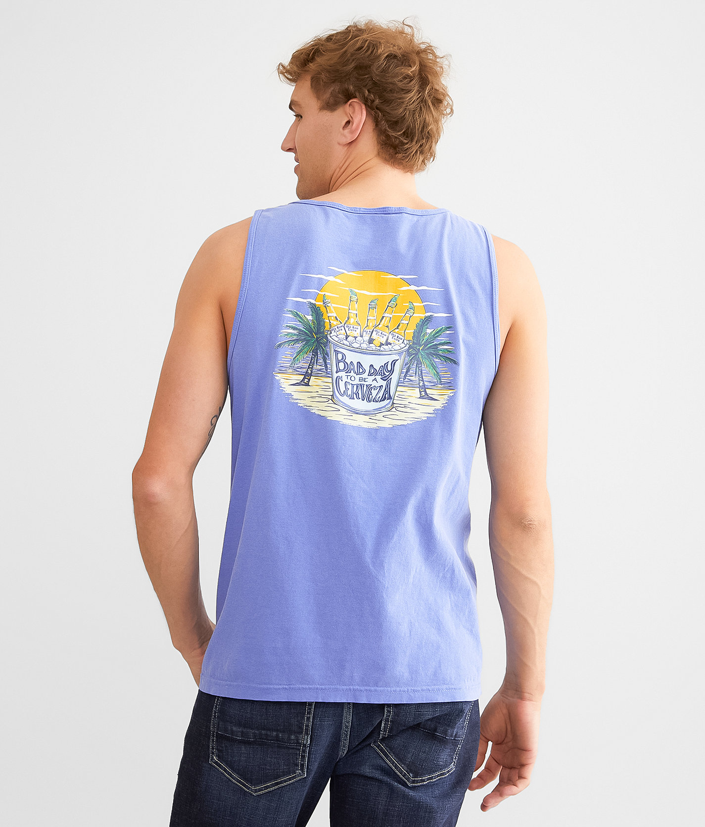 Old Row Bad Day To Be A Cerveza Tank Top - Men's Tank Tops in Flo Blue