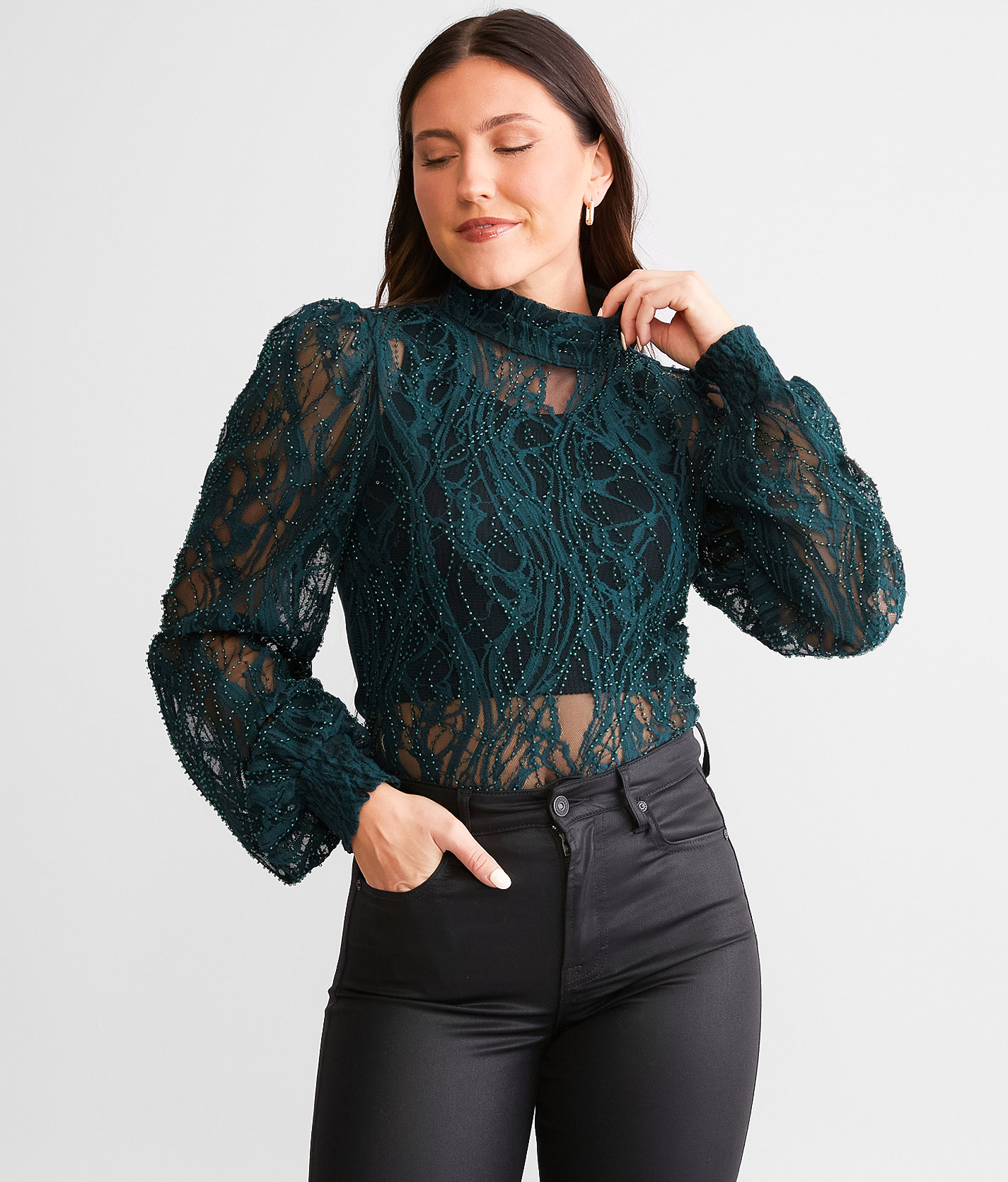 red by BKE Beaded Lace Top - Women's Shirts & Blouses in Green Gables