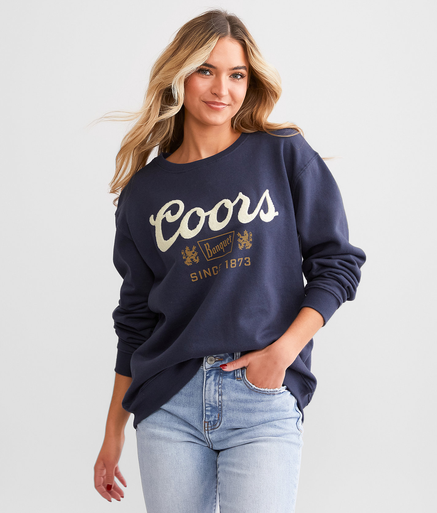 Brew City Coors® Banquet Beer Chenille Patch Pullover - Women's Sweatshirts in Navy
