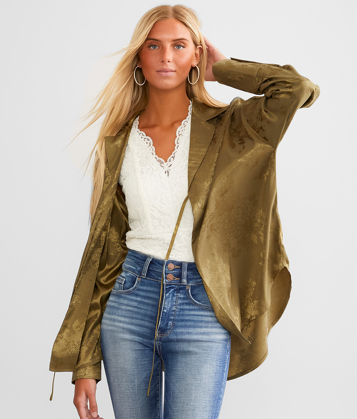 Acoa Floral Jacquard Blouse - Women's Shirts & Blouses in Olive