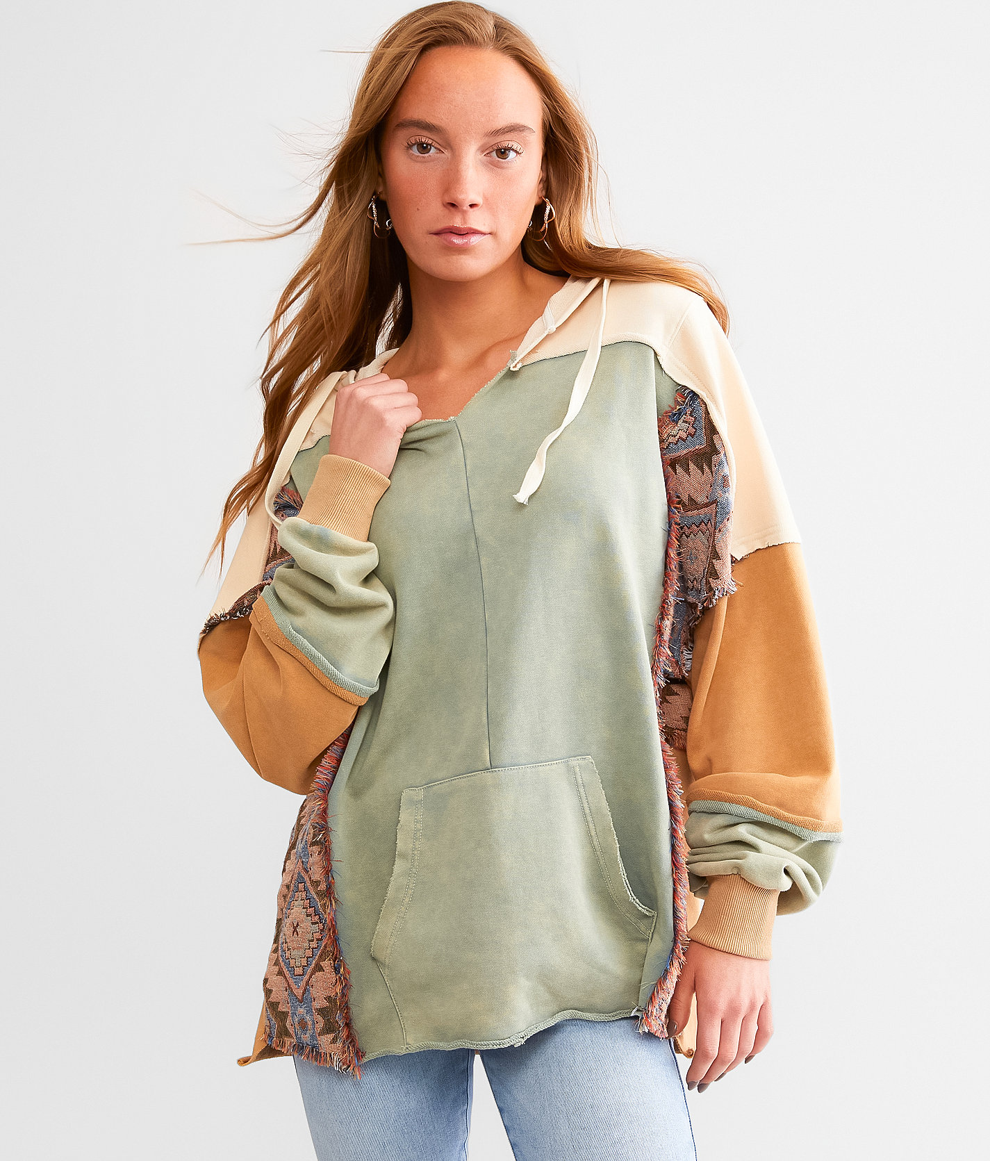 BKE Pieced Knit Hooded Sweatshirt - Women's Sweatshirts in Green