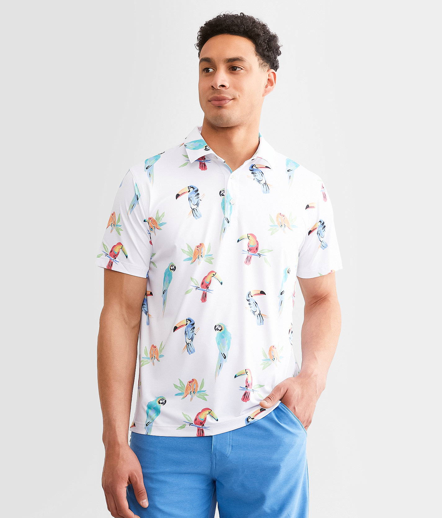 Chubbies The Dude Where's Macaw Performance Polo - Men's Polos in Optic White Pattern Base